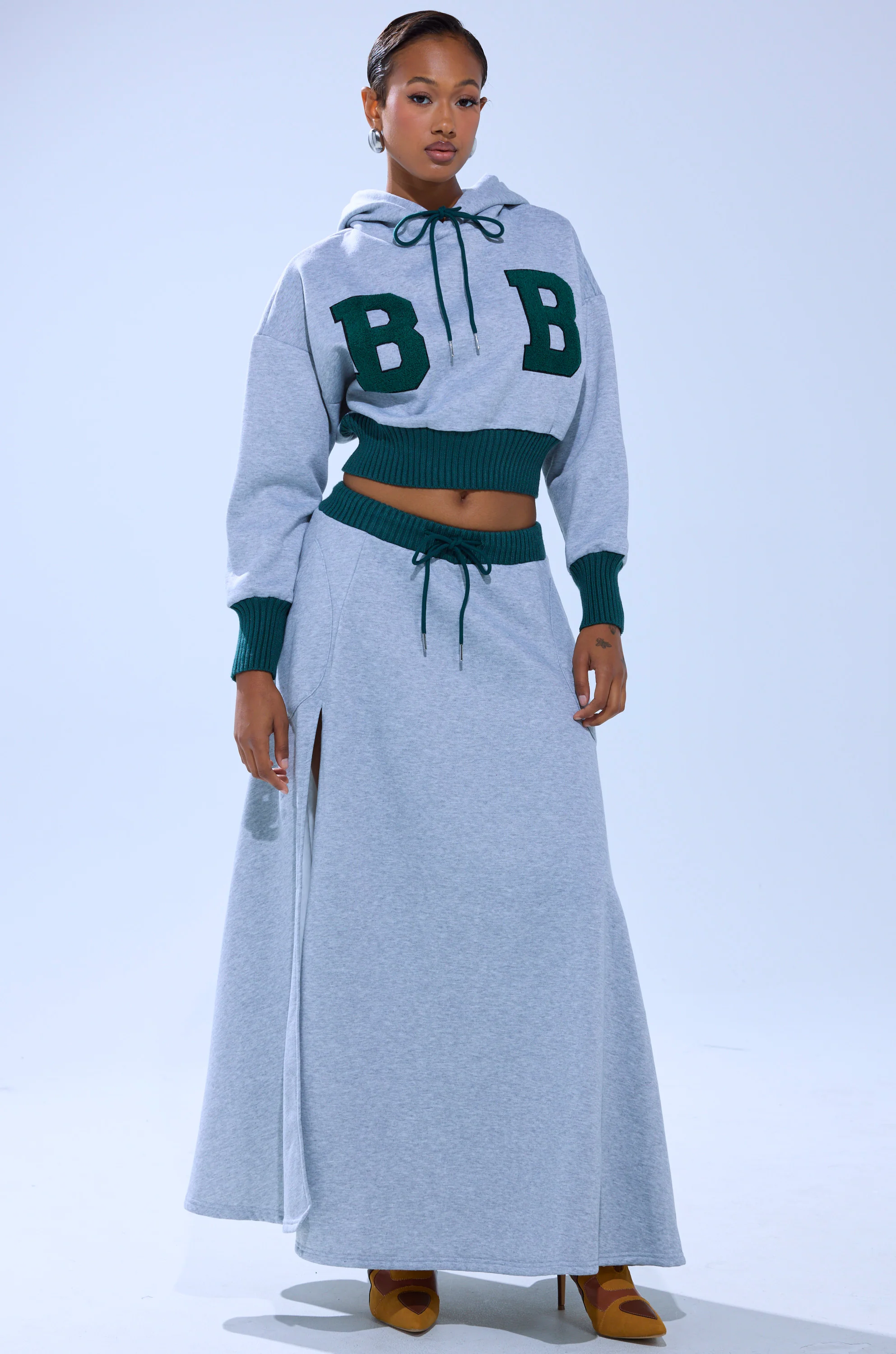 COLLEGIATE FRENCH TERRY MAXI SKIRT