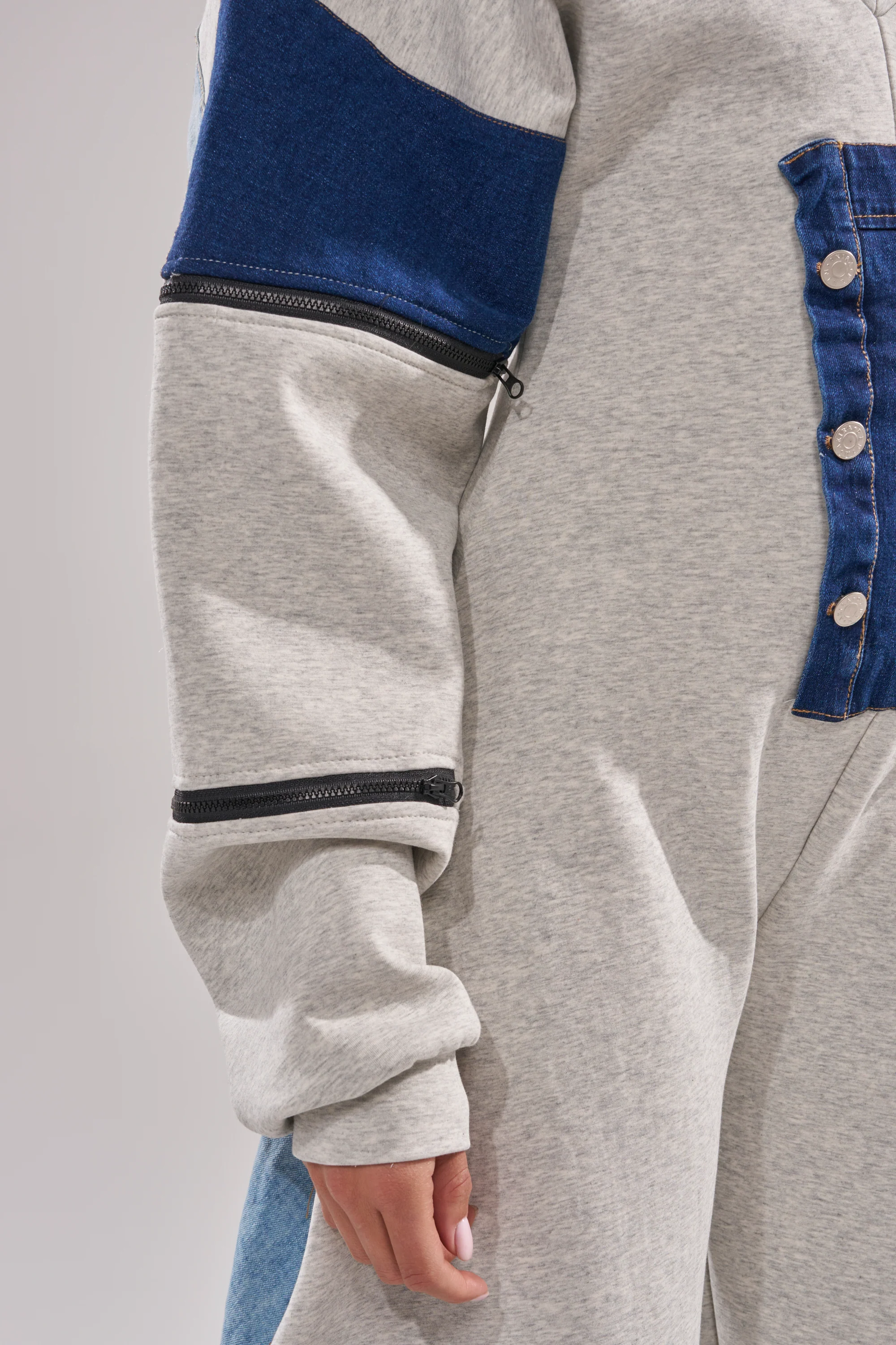COMFY COZY SWEATSHIRT JUMPSUIT IN PATCHWORK DENIM - Image 8