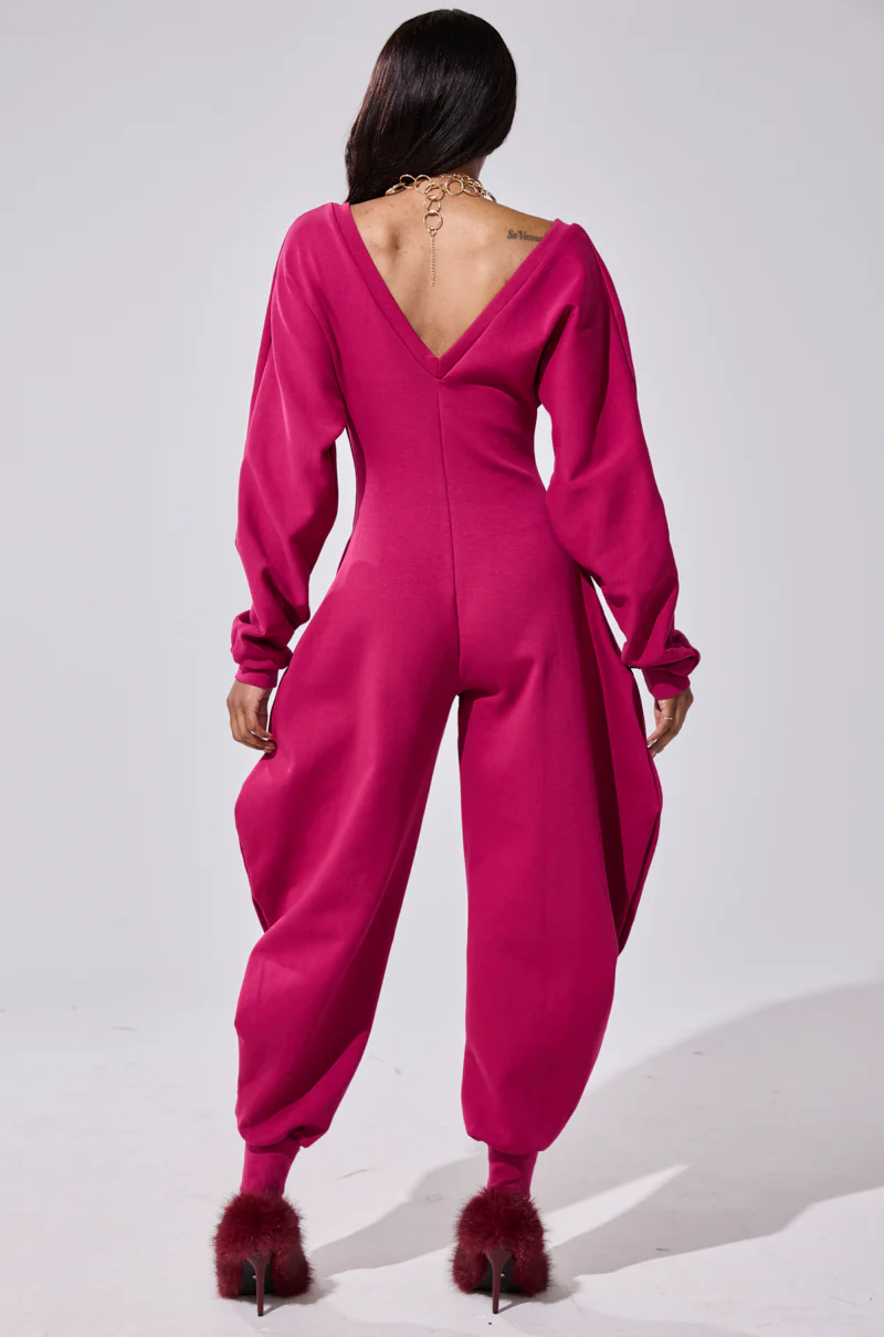 COMFY COZY SWEATSHIRT JUMPSUIT IN PLUM - Image 6