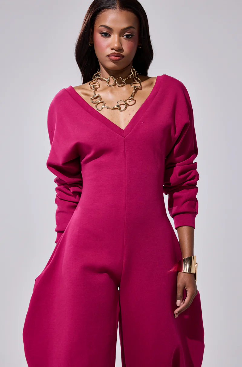 COMFY COZY SWEATSHIRT JUMPSUIT IN PLUM - Image 7