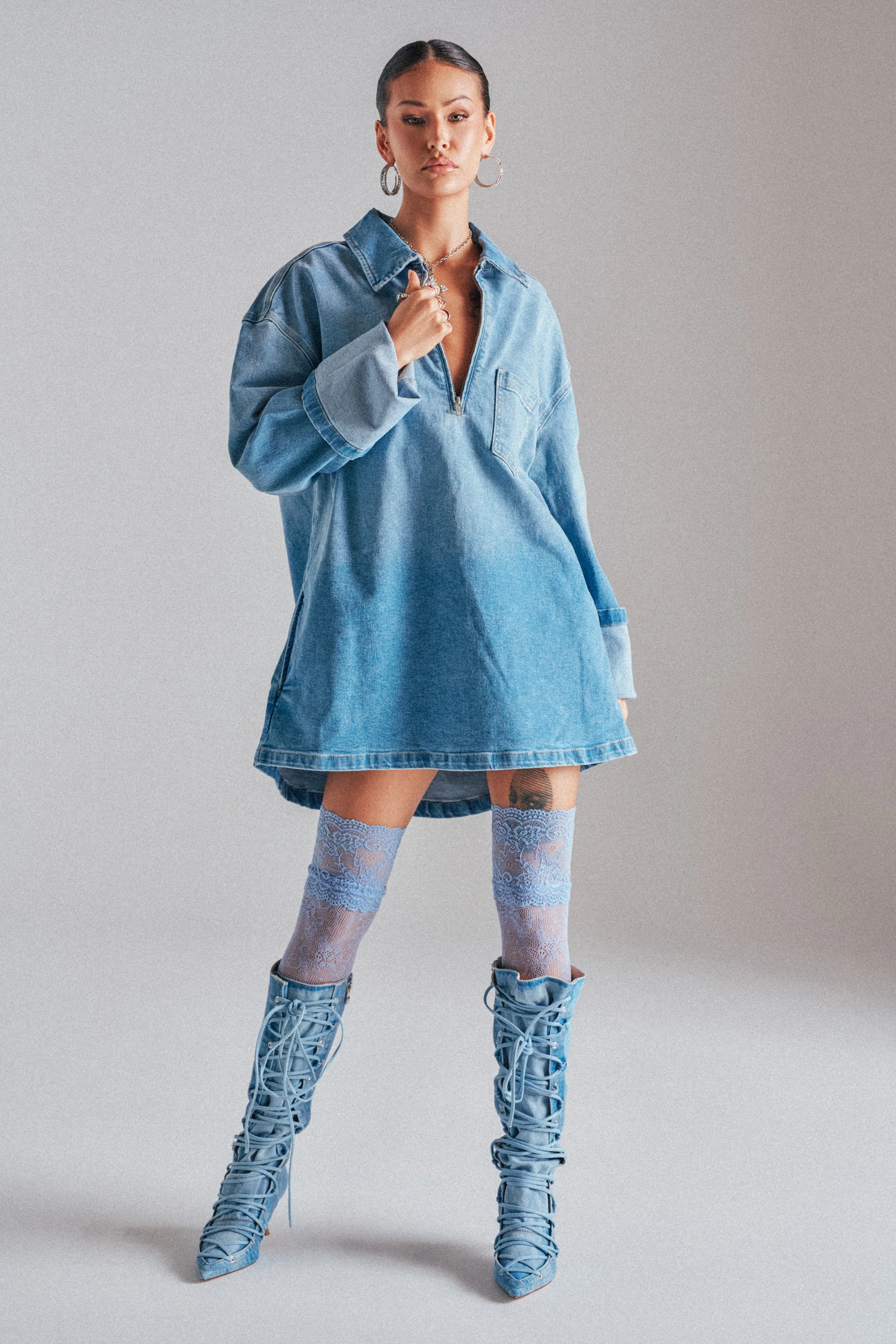 COOL GIRL OVERSIZED OMBRE DENIM SHIRT DRESS - Image 2