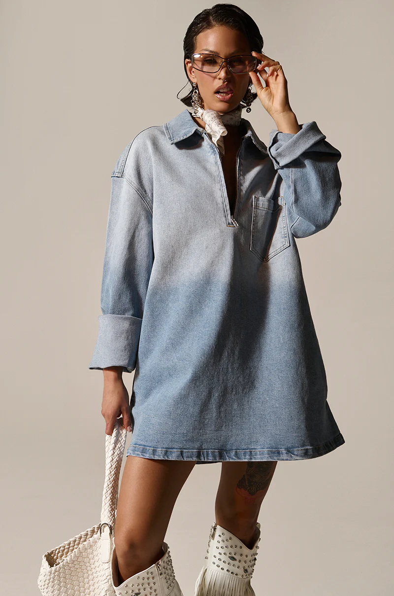 COOL GIRL OVERSIZED OMBRE DENIM SHIRT DRESS - Image 5