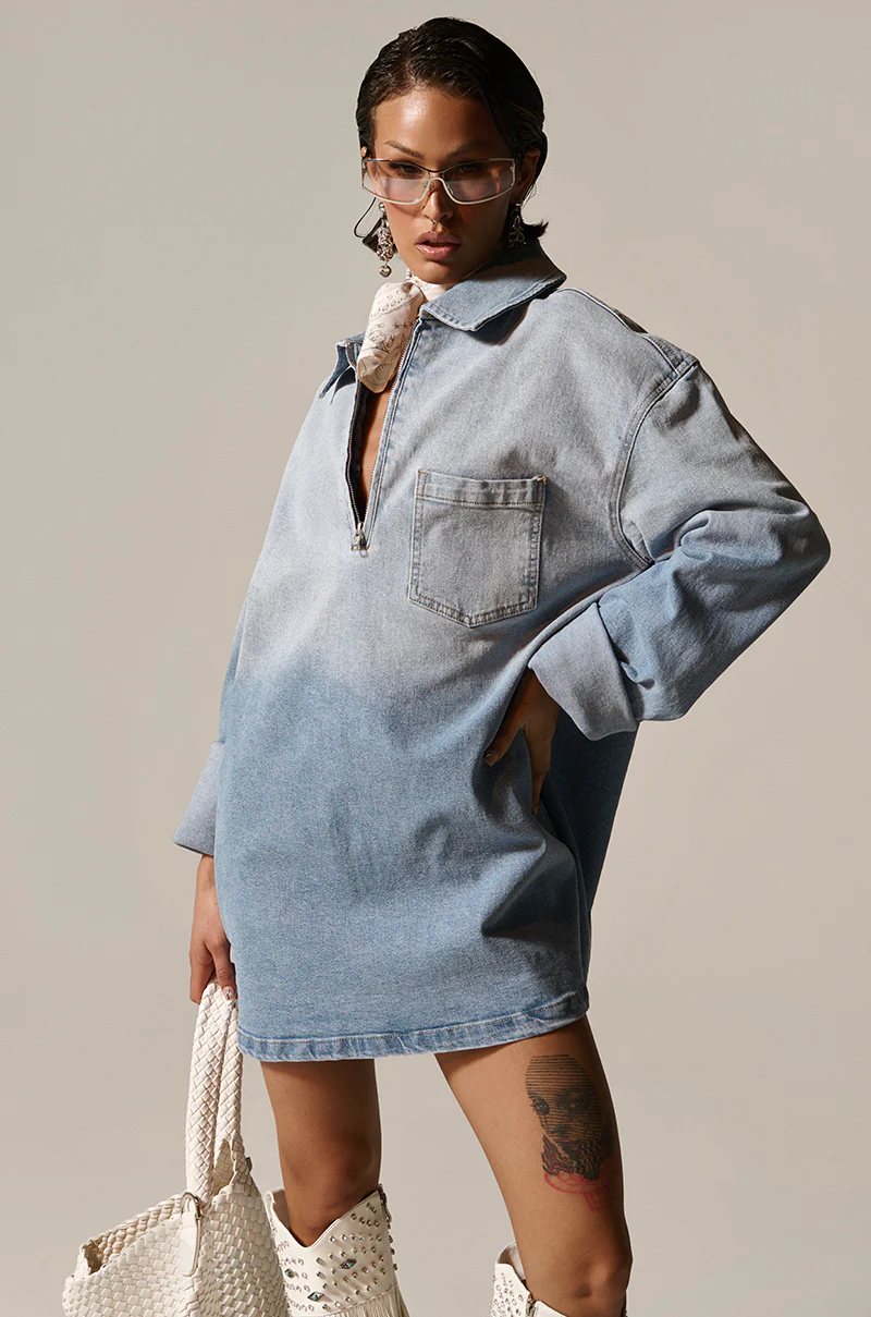 COOL GIRL OVERSIZED OMBRE DENIM SHIRT DRESS - Image 6