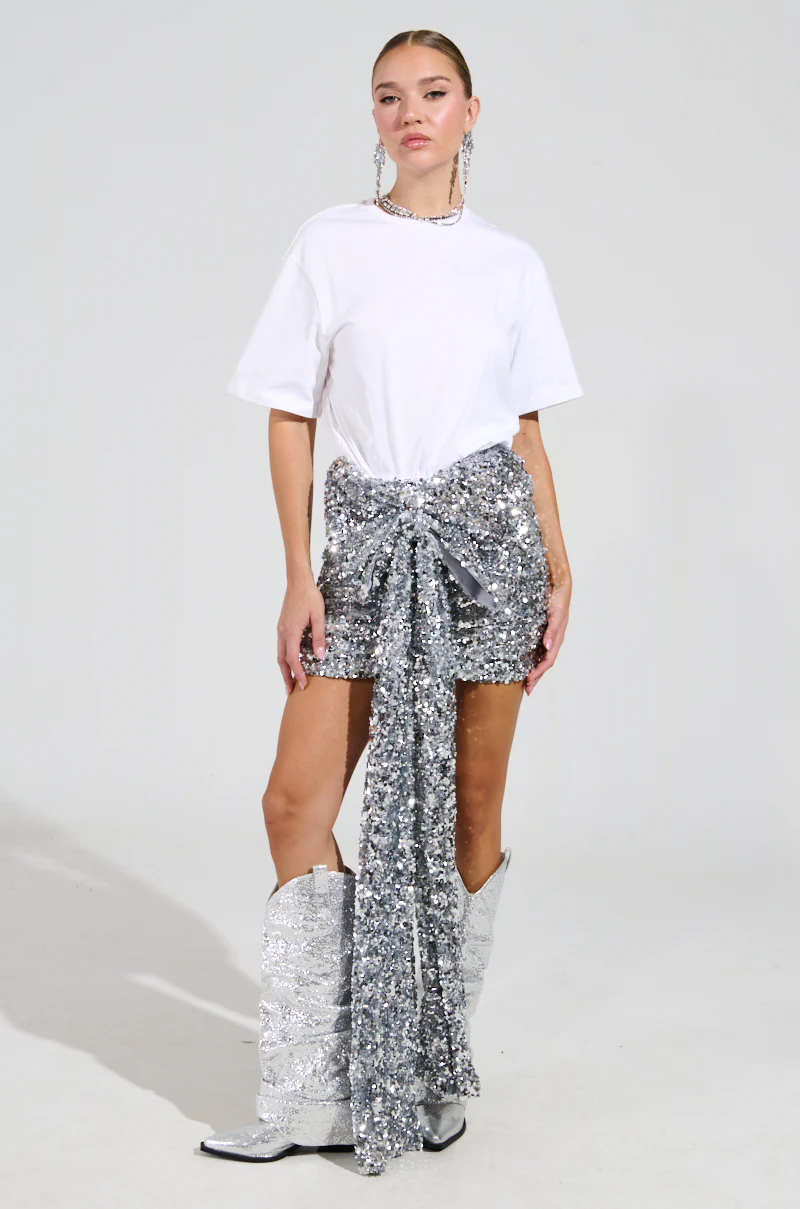 COOLEST AT THE PARTY SEQUIN SHIRT DRESS WITH BOW - Image 2
