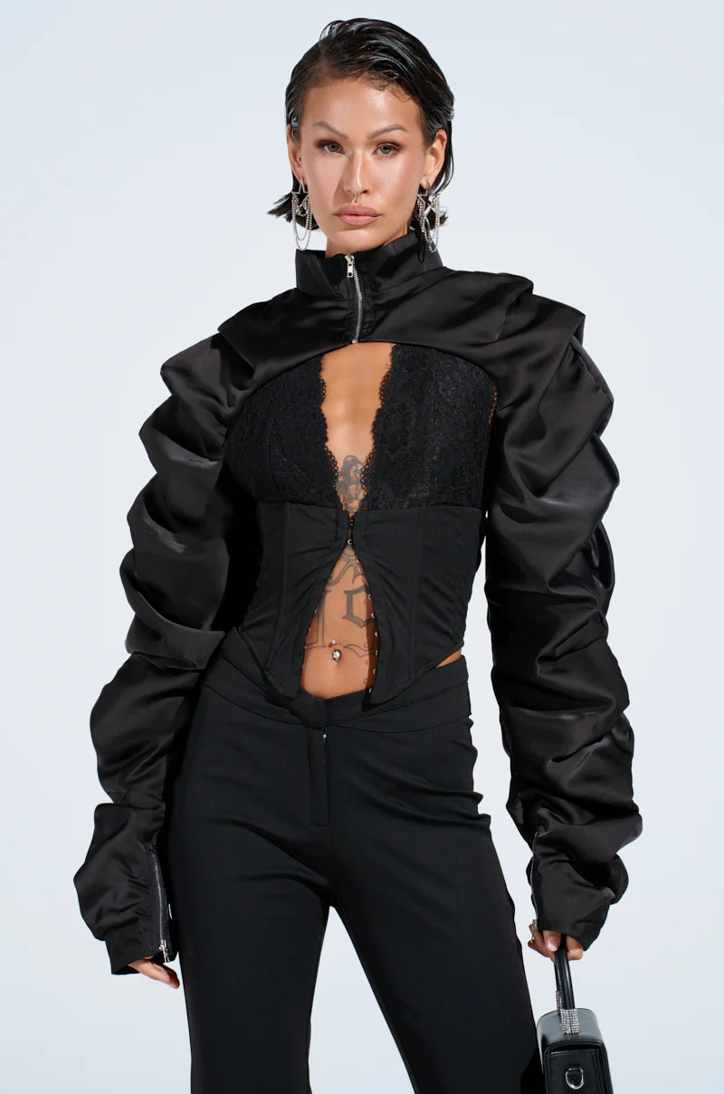CORA SATIN BOLERO IN BLACK - Image 2