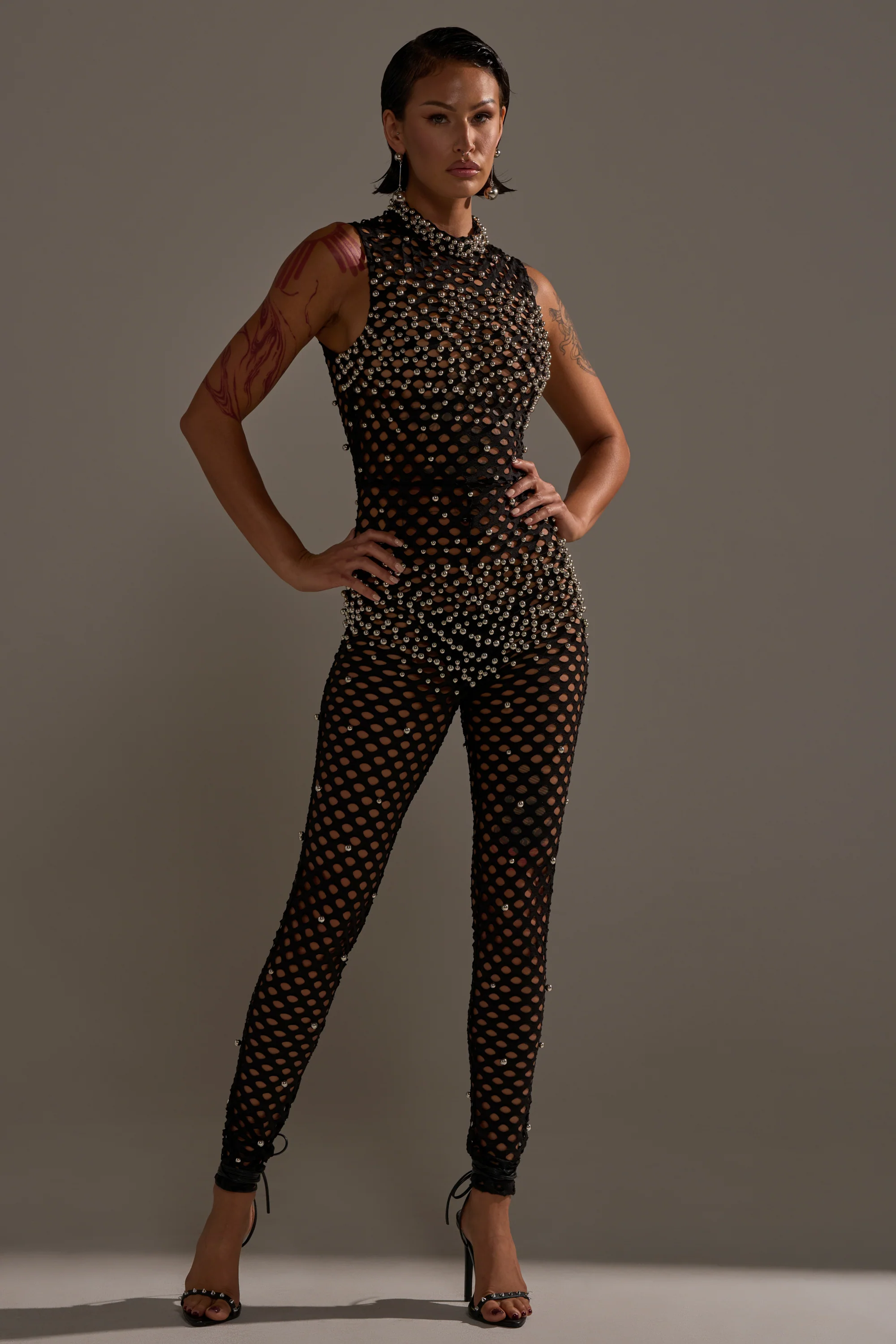 COULD NEVER BE ME BEADED MESH JUMPSUIT - Image 3