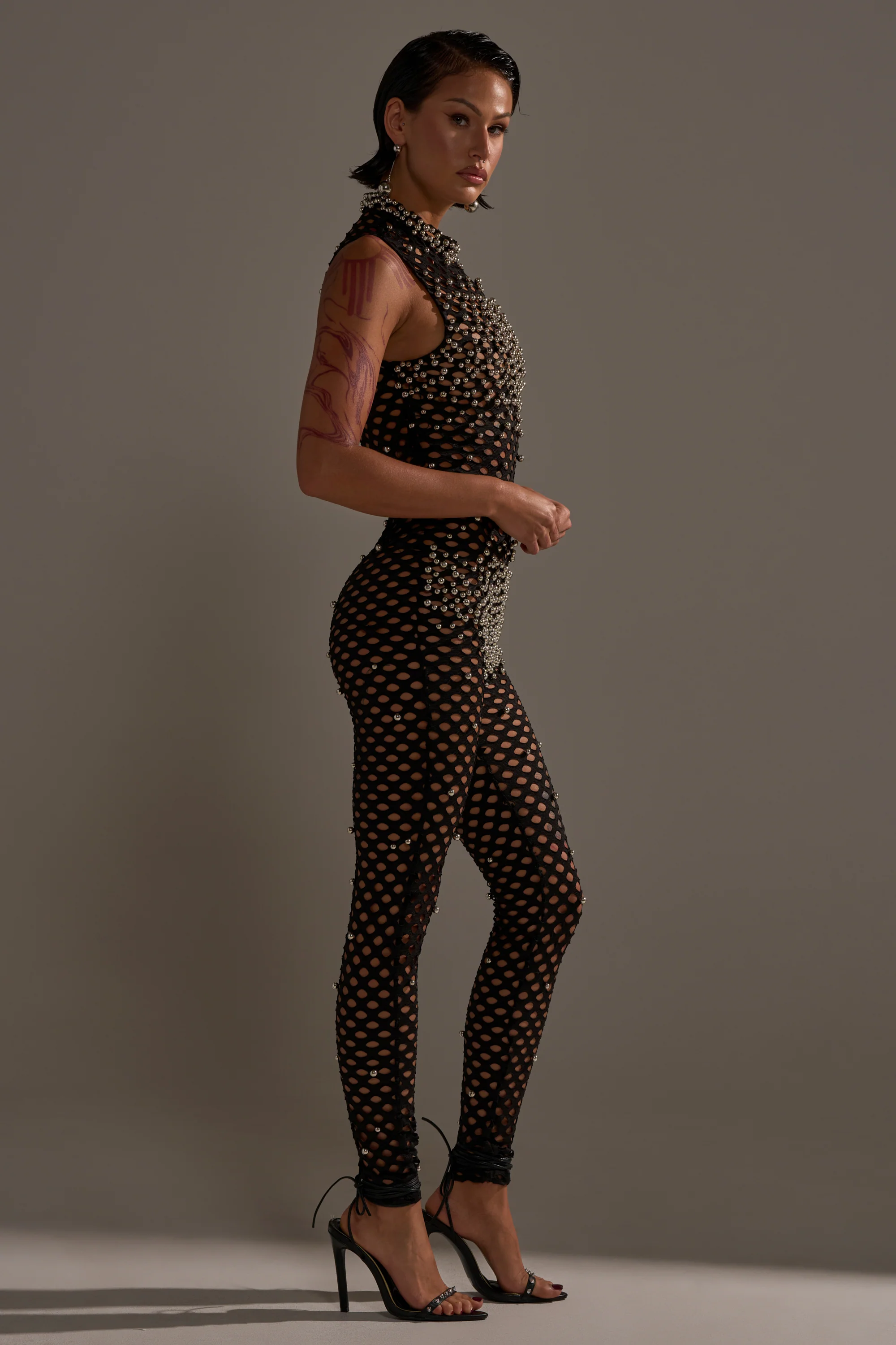 COULD NEVER BE ME BEADED MESH JUMPSUIT - Image 4