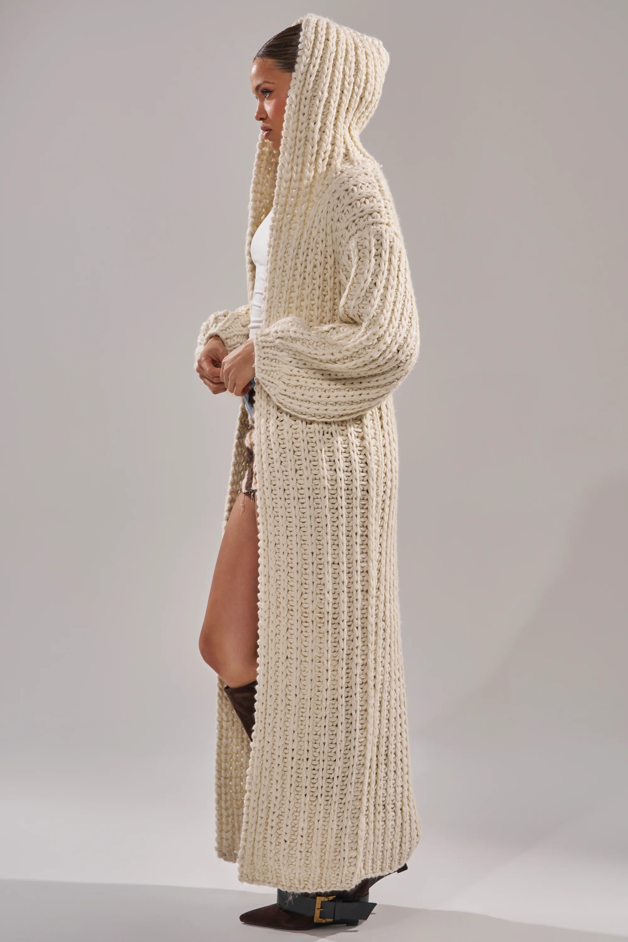 COZY CROCHET LONG HOODED CARDIGAN - Image 4
