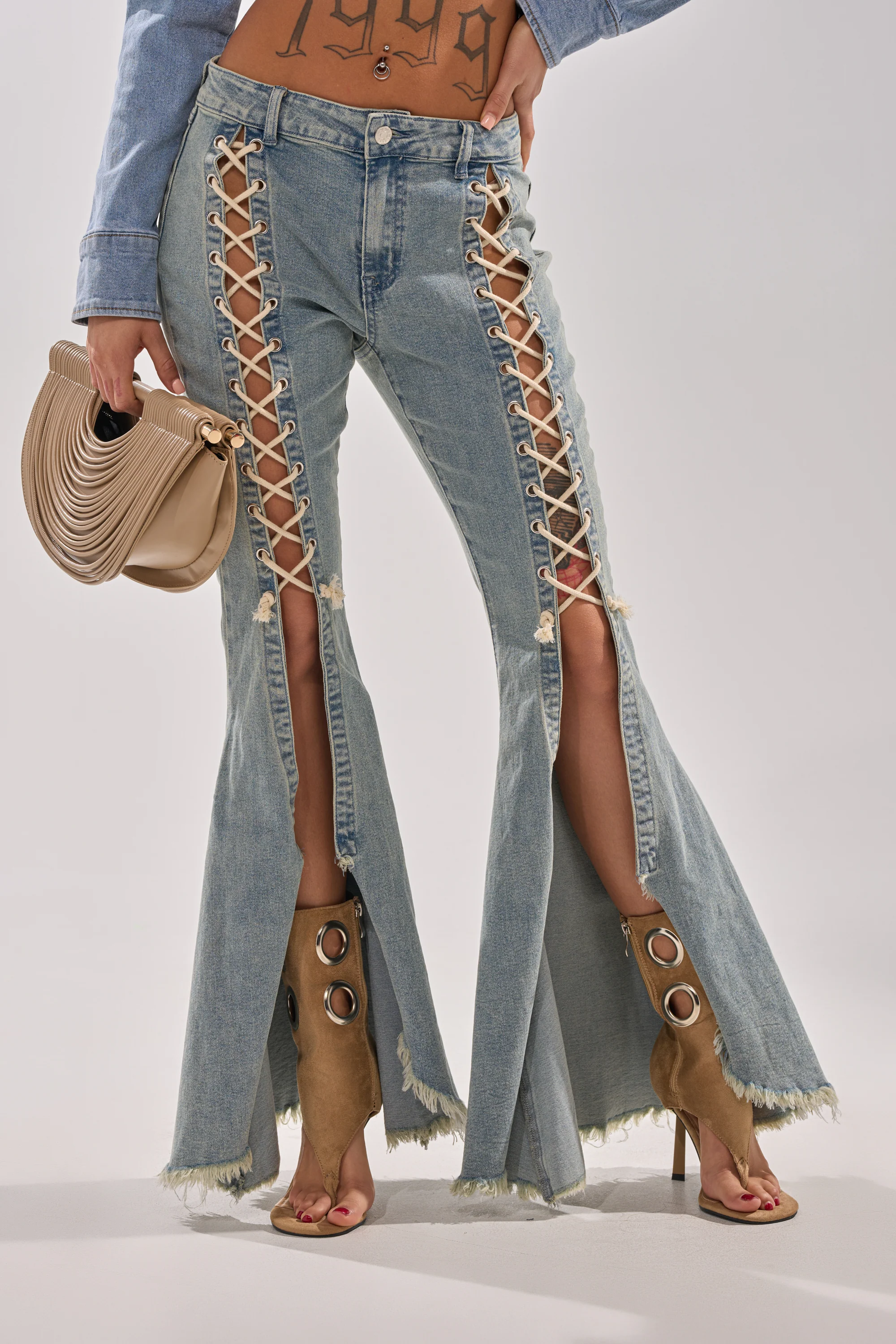 CRAZY ENOUGH LACE UP FLARE DENIM - Image 6