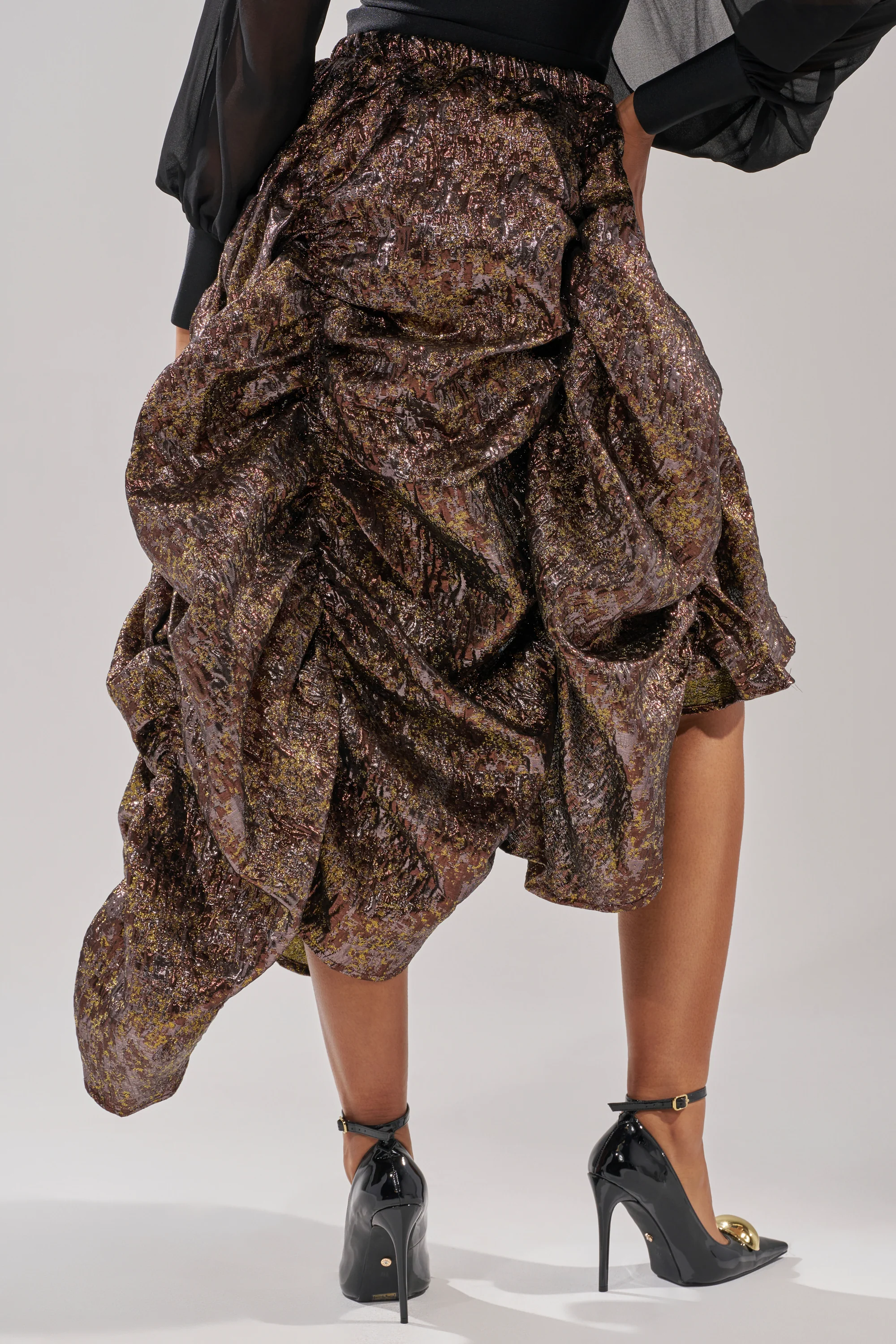 CRAZY FOR YOU BROCADE RUCHED MIDI SKIRT - Image 6