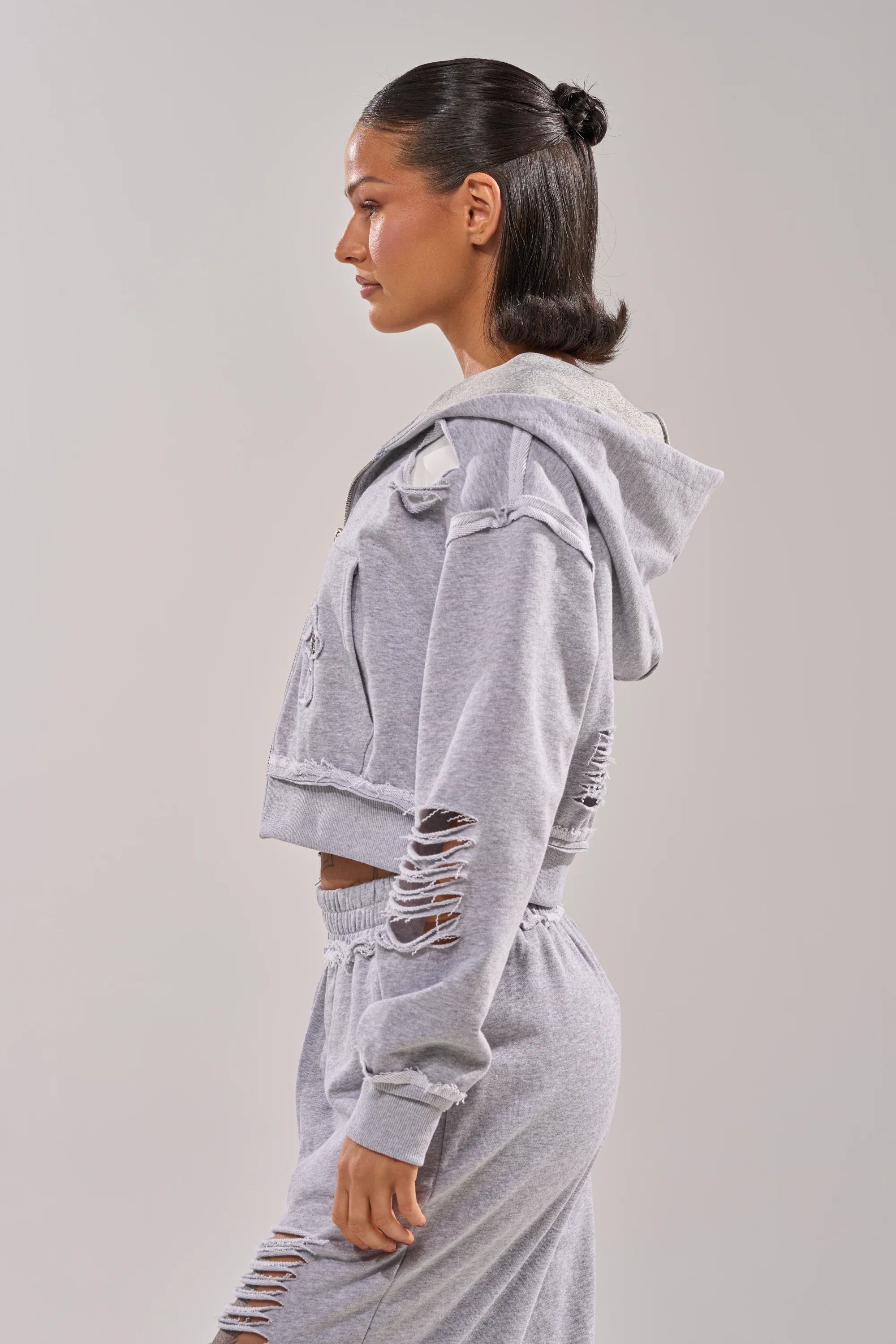 CROSSED OUT DISTRESSED ZIP UP SWEATSHIRT - Image 4