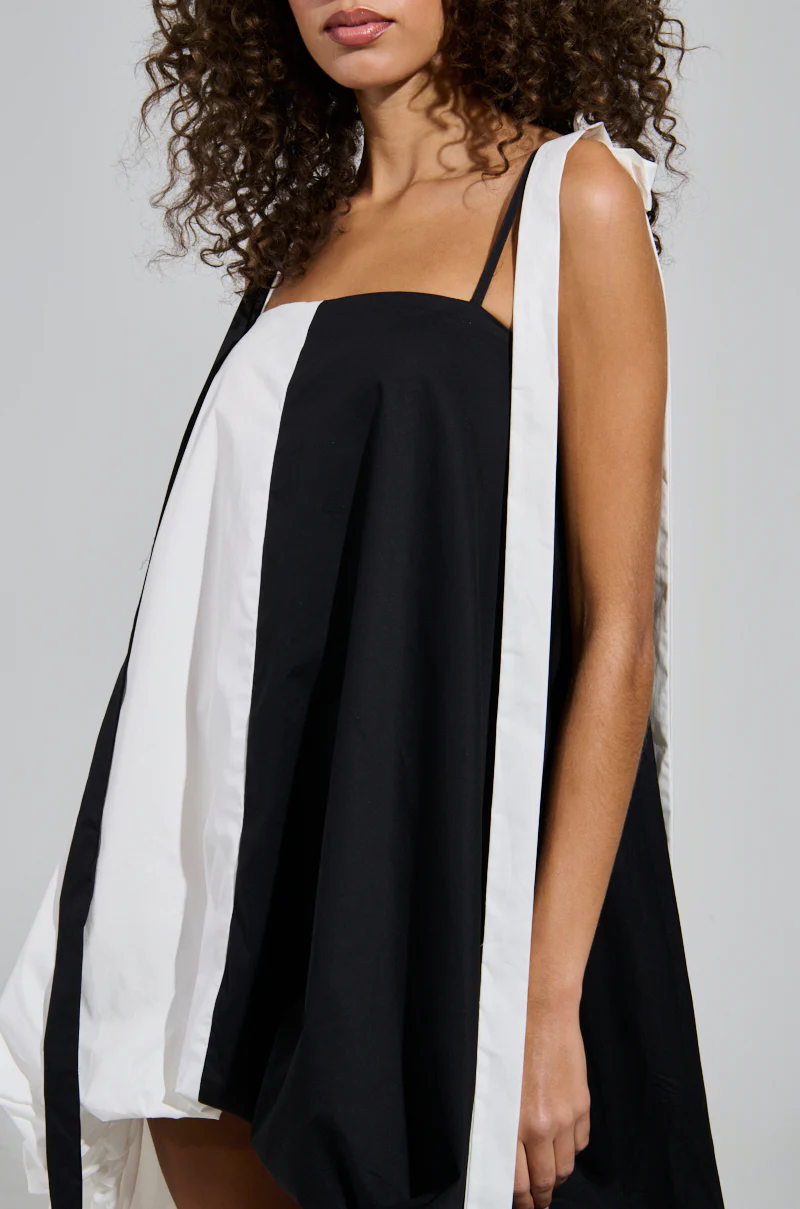 CUTIE GIRL POPLIN MINI BLACK AND WHITE DRESS WITH BOW DETAILS - Image 8