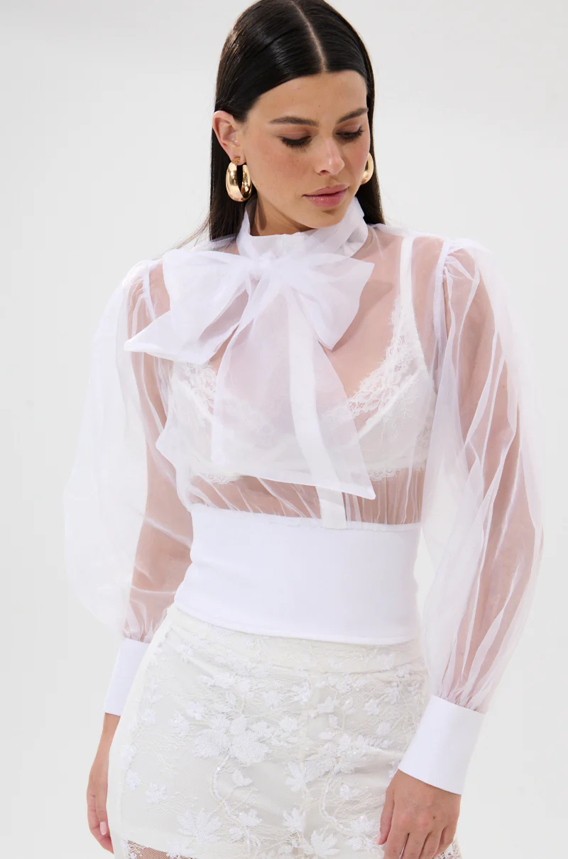 DANCE AND SHAKE BLOUSE WITH BOW IN WHITE - Image 2