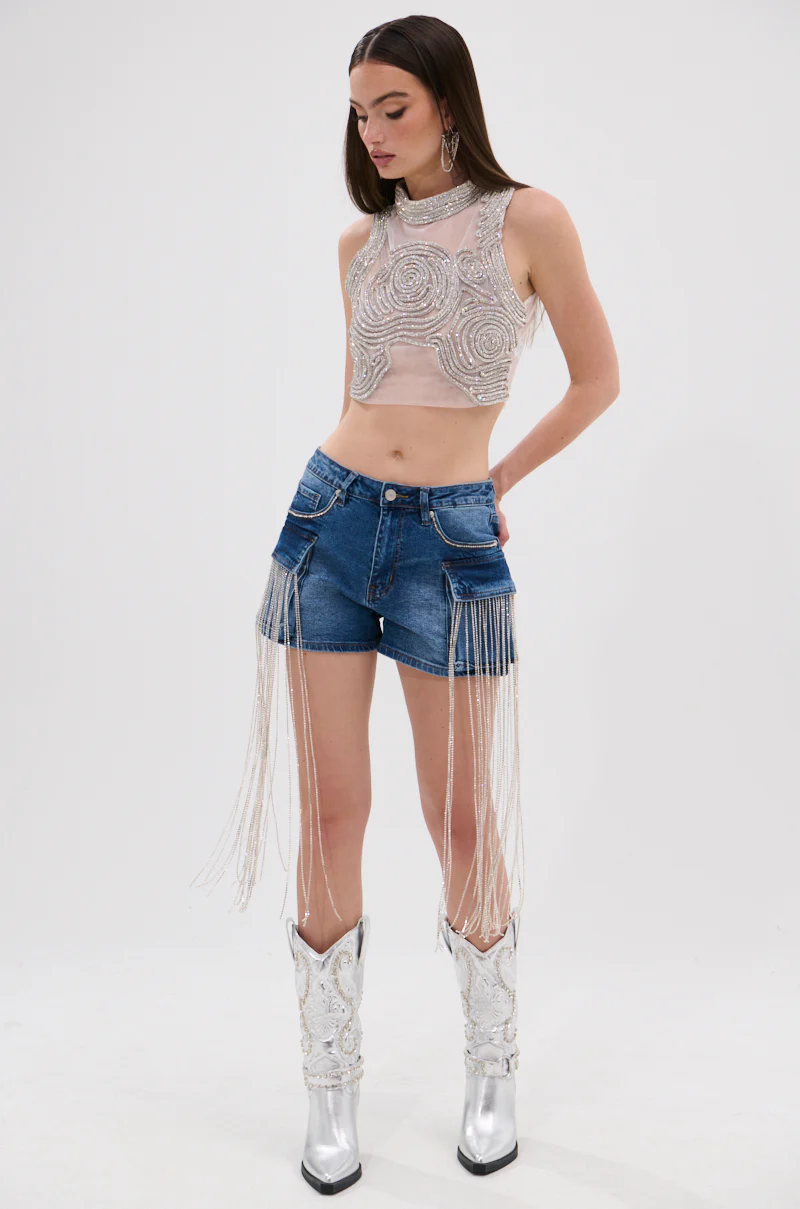 DANCING ALL NIGHT LONG DENIM EMBELLISHED SHORT - Image 8