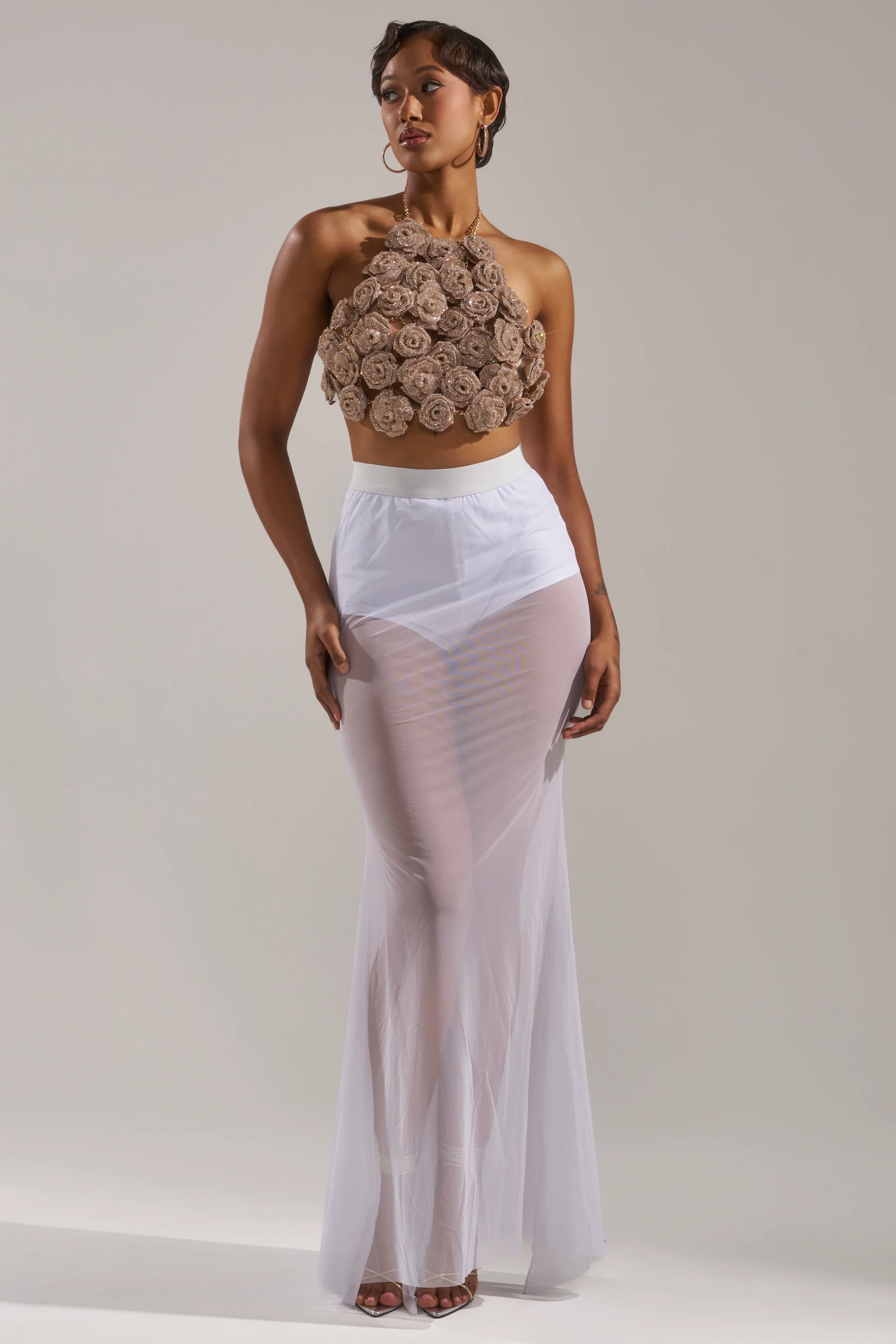 DANCING QUEEN MESH MAXI SKIRT IN WHITE