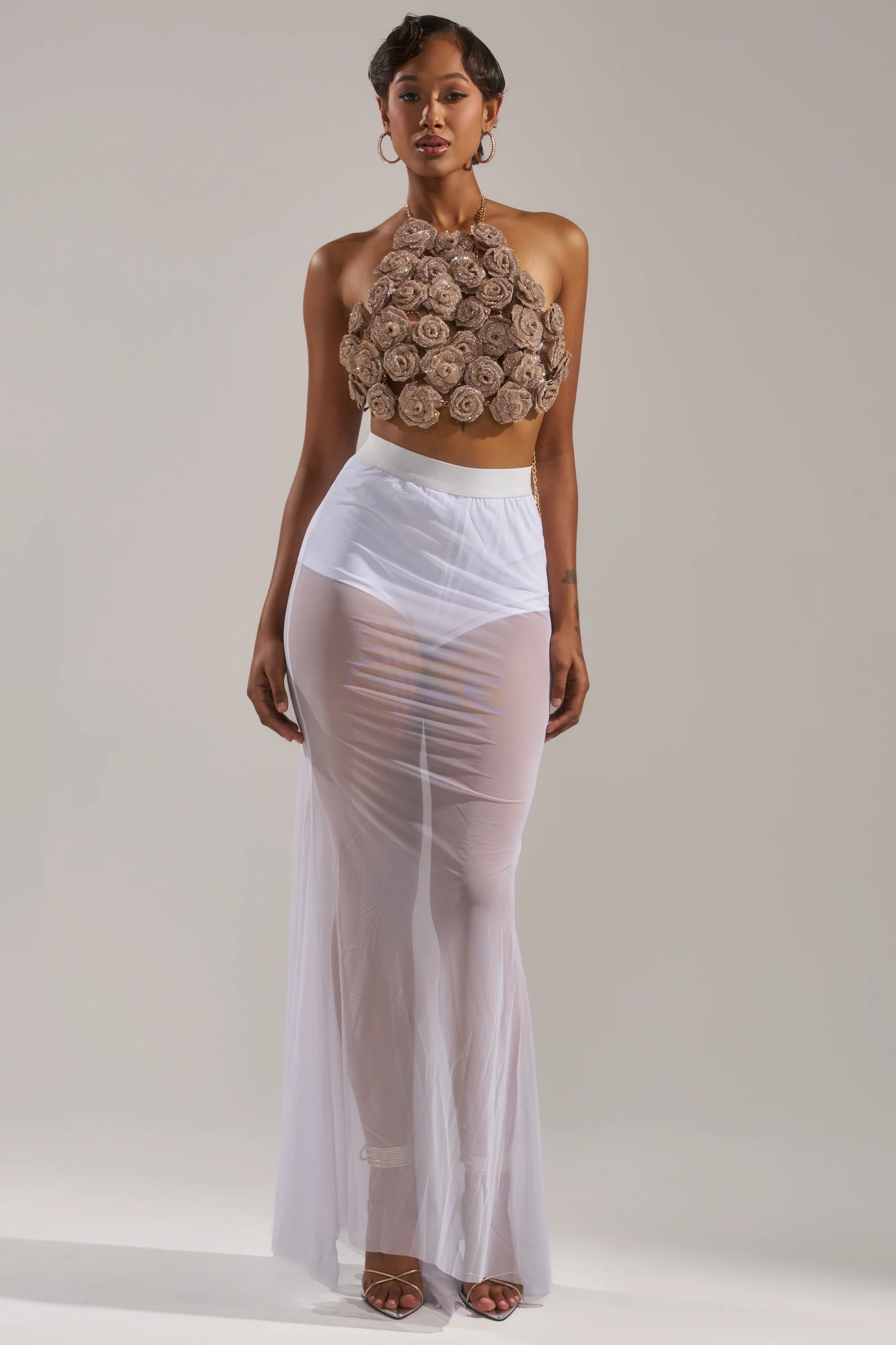 DANCING QUEEN MESH MAXI SKIRT IN WHITE - Image 7