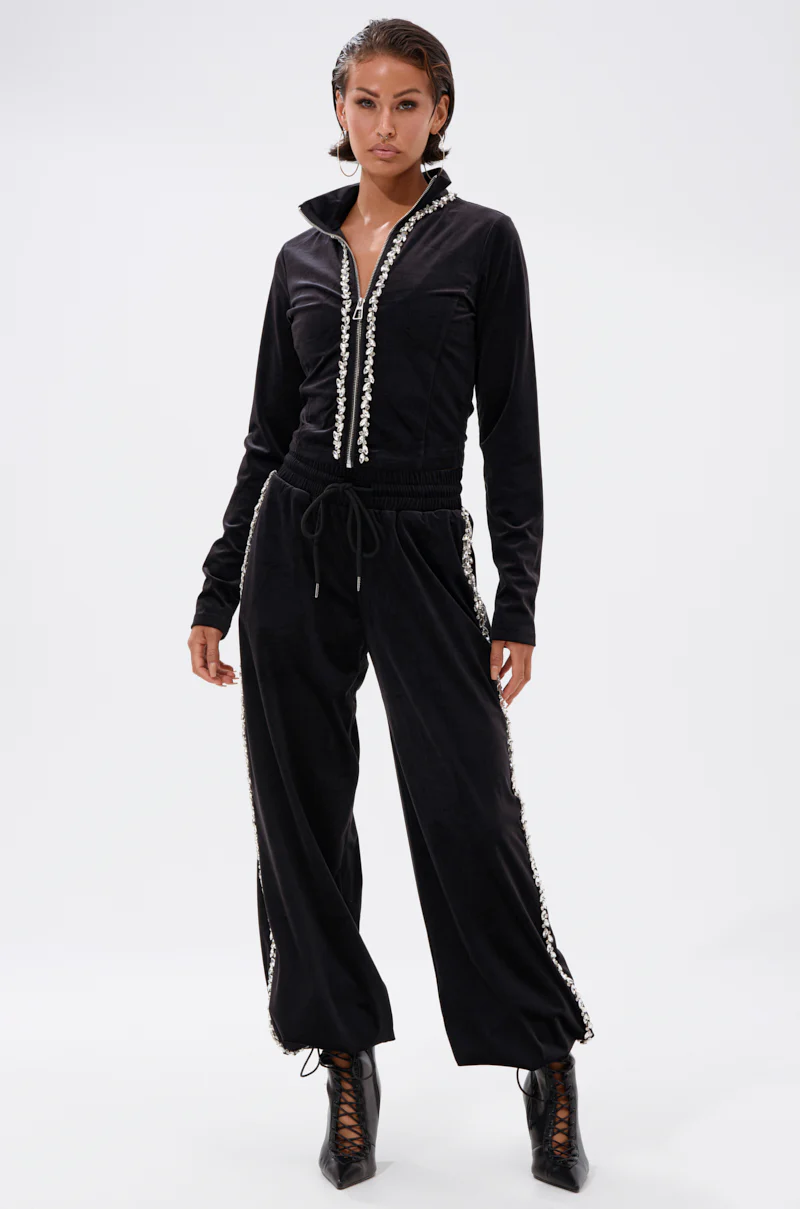 DARA RHINESTONE MOCK NECK ZIP-UP SWEATSHIRT - Image 9
