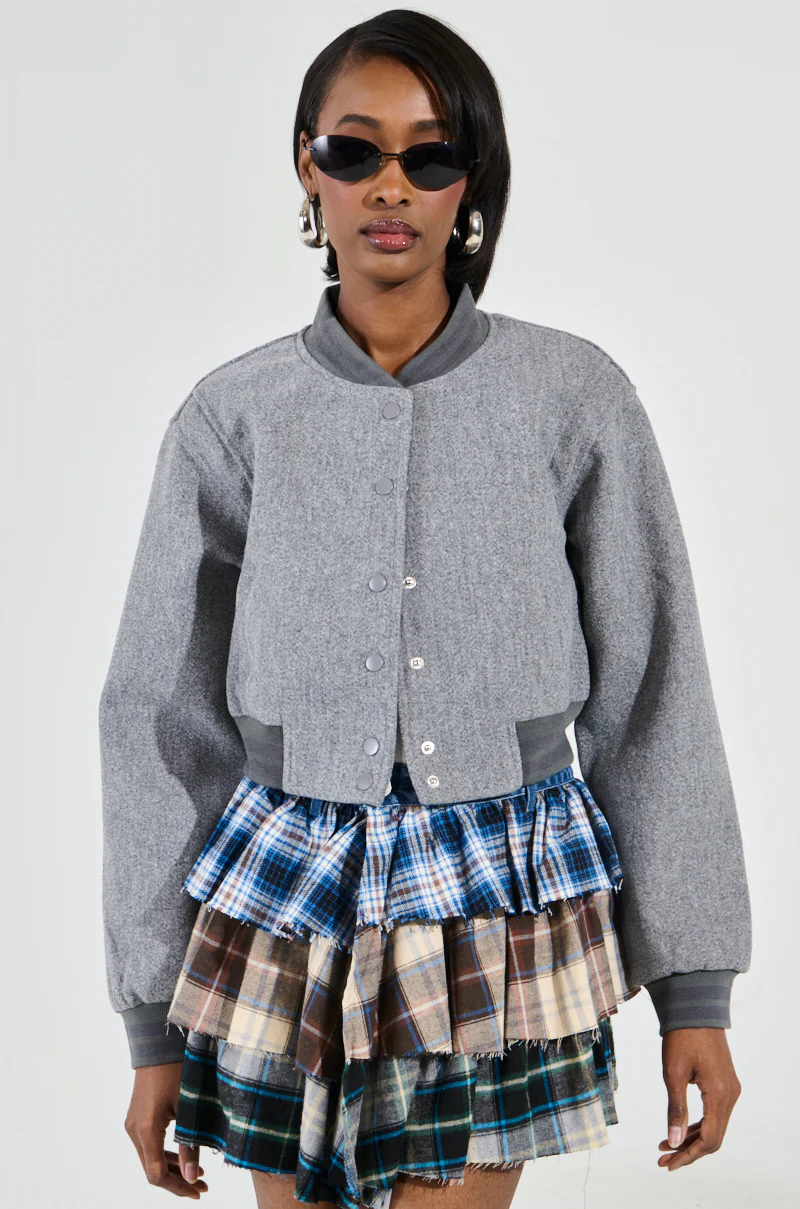 DAVIS EVERYDAY VARSITY BOMBER IN GREY - Image 3
