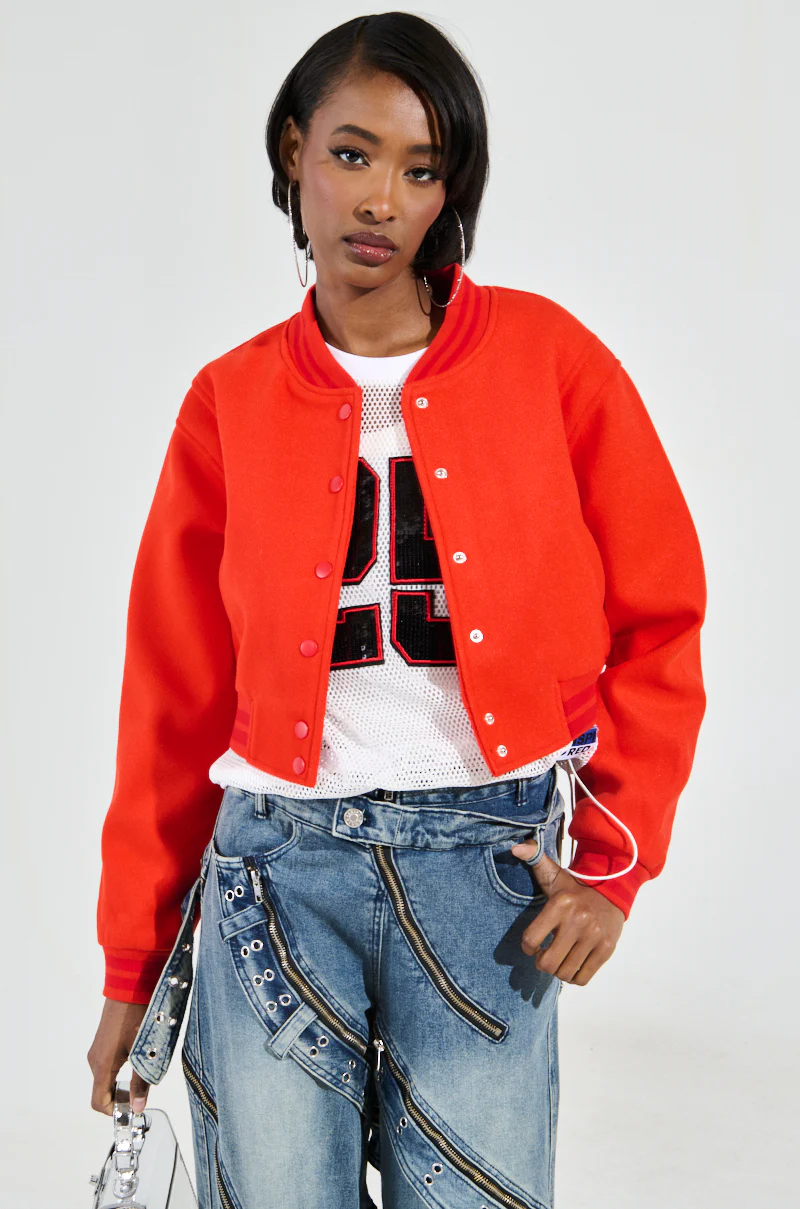 DAVIS EVERYDAY VARSITY BOMBER IN RED - Image 3