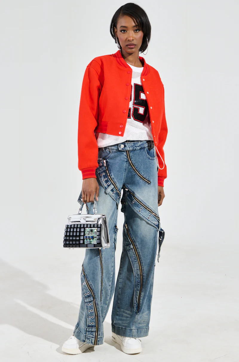 DAVIS EVERYDAY VARSITY BOMBER IN RED - Image 8