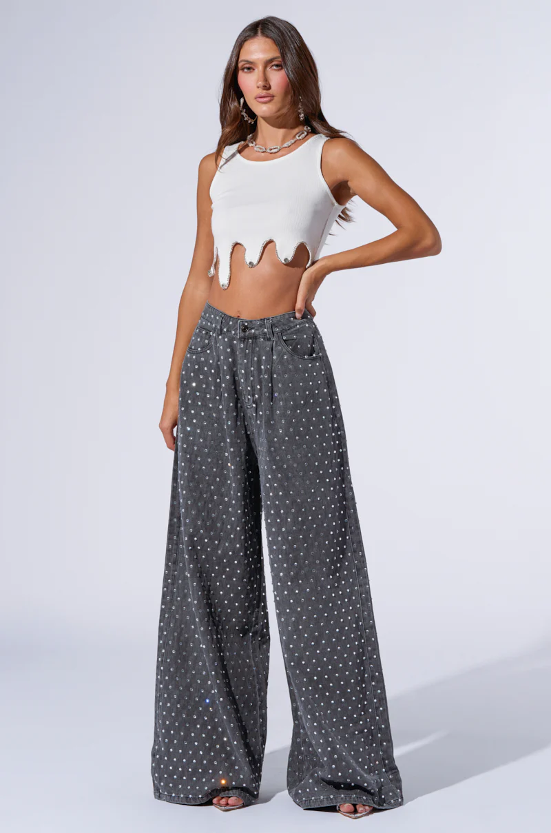 DAZZLED RHINESTONE STUDDED DENIM PANTS IN BLACK - Image 2