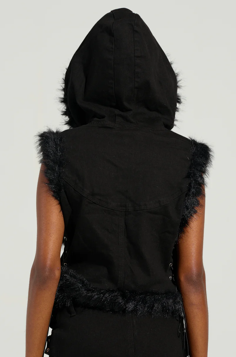 DELANEY FUR TRIM DENIM VEST - Image 3