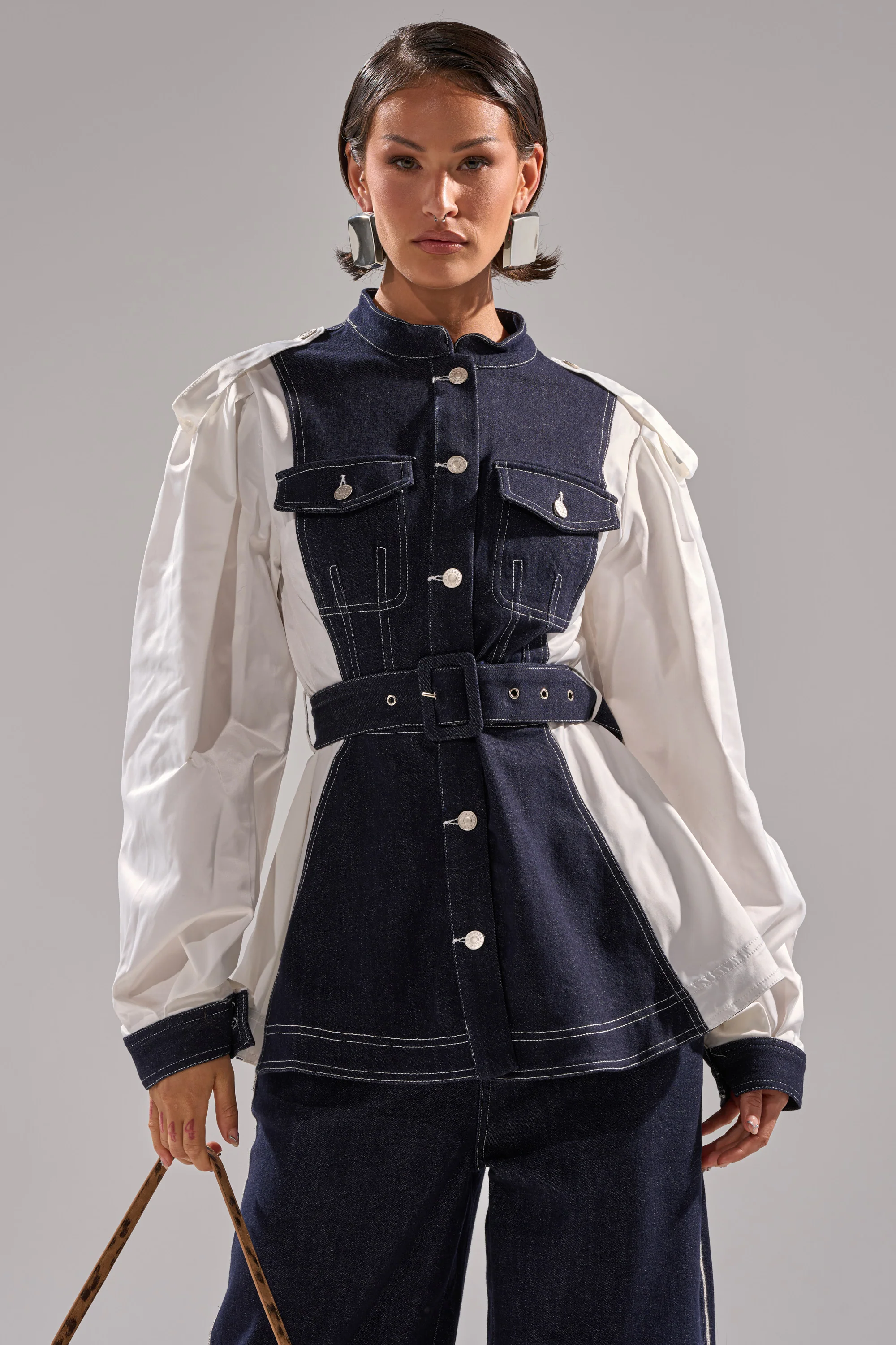 DIANA DENIM AND POPLIN BUTTON DOWN