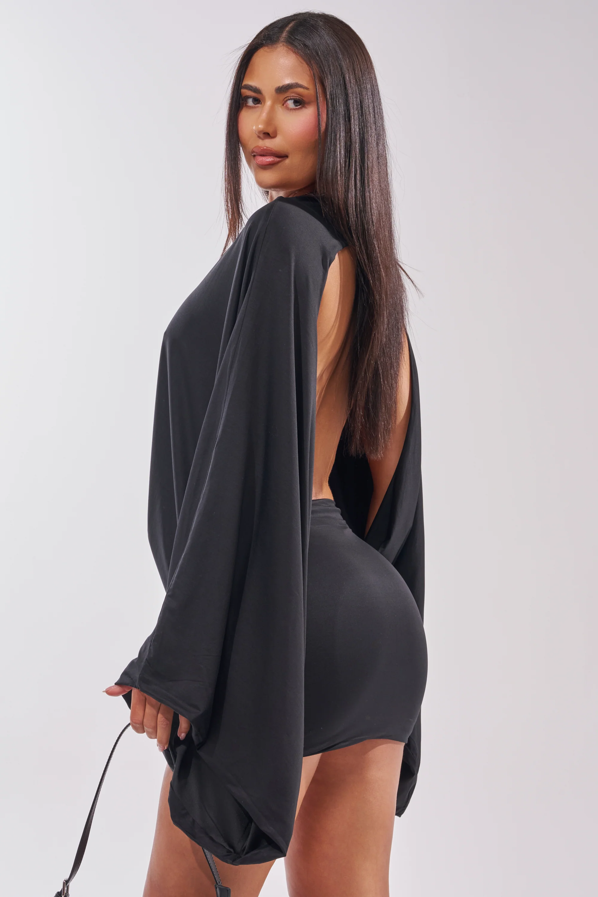 DIANA DRAPED MINI DRESS IN BLACK - Image 4