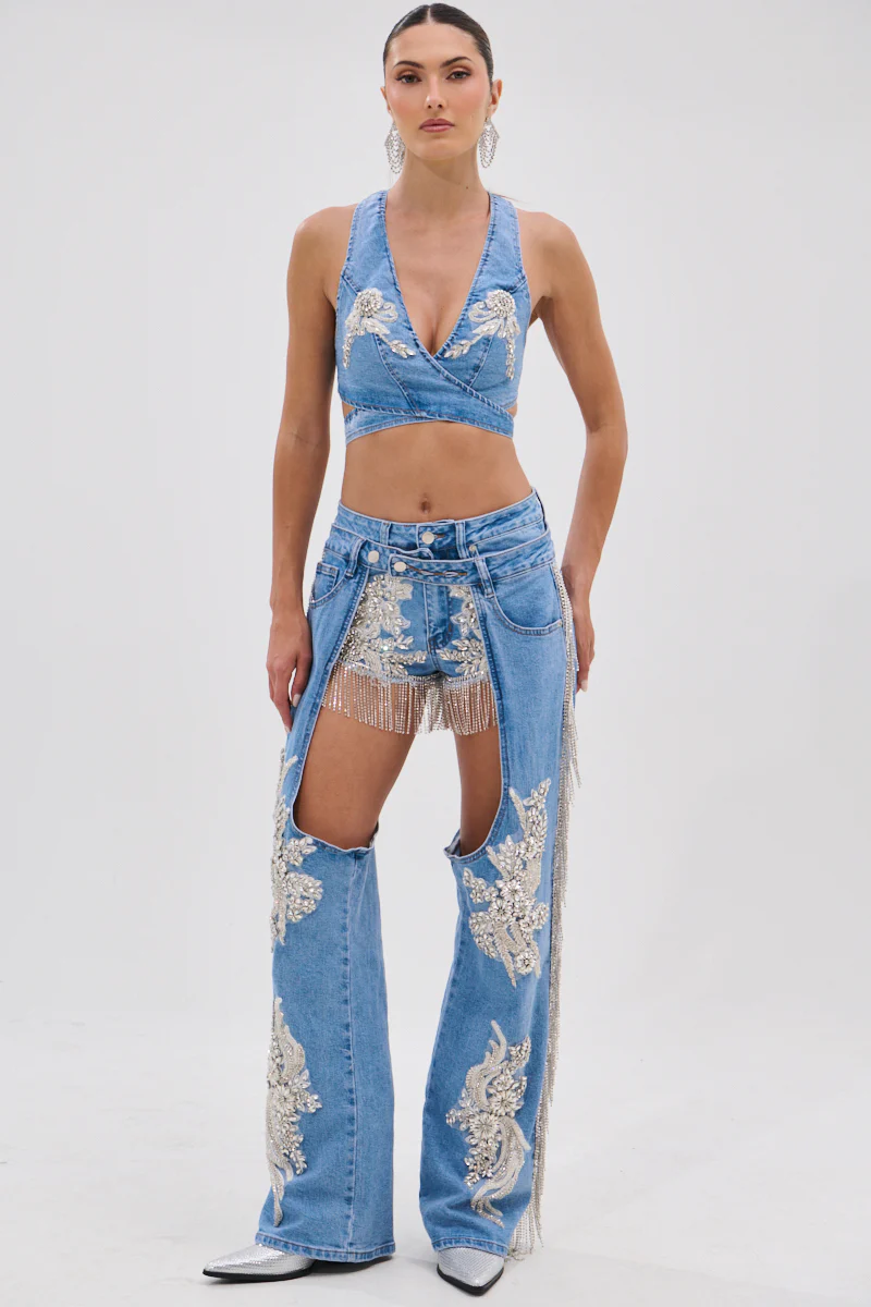 DIVALICIOUS DENIM BRA TOP IN LIGHT BLUE - Image 10