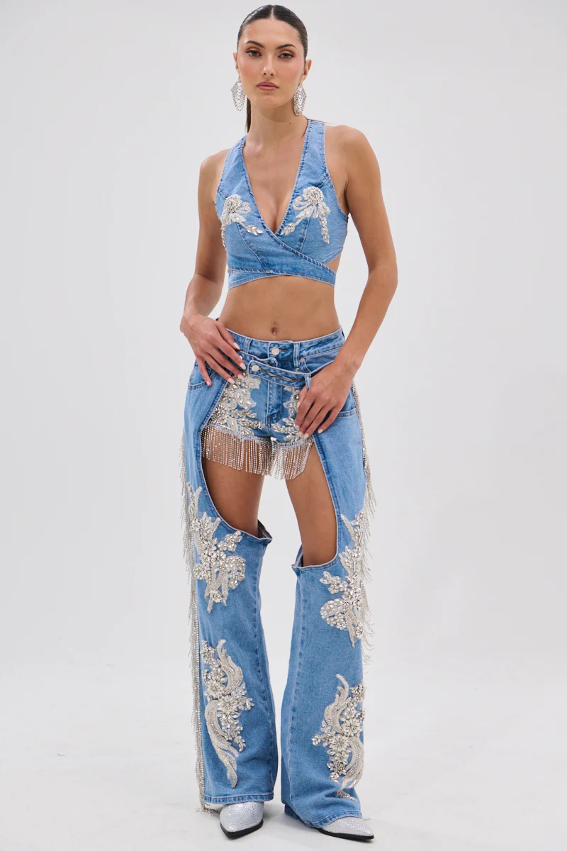 DIVALICIOUS DENIM BRA TOP IN LIGHT BLUE - Image 8