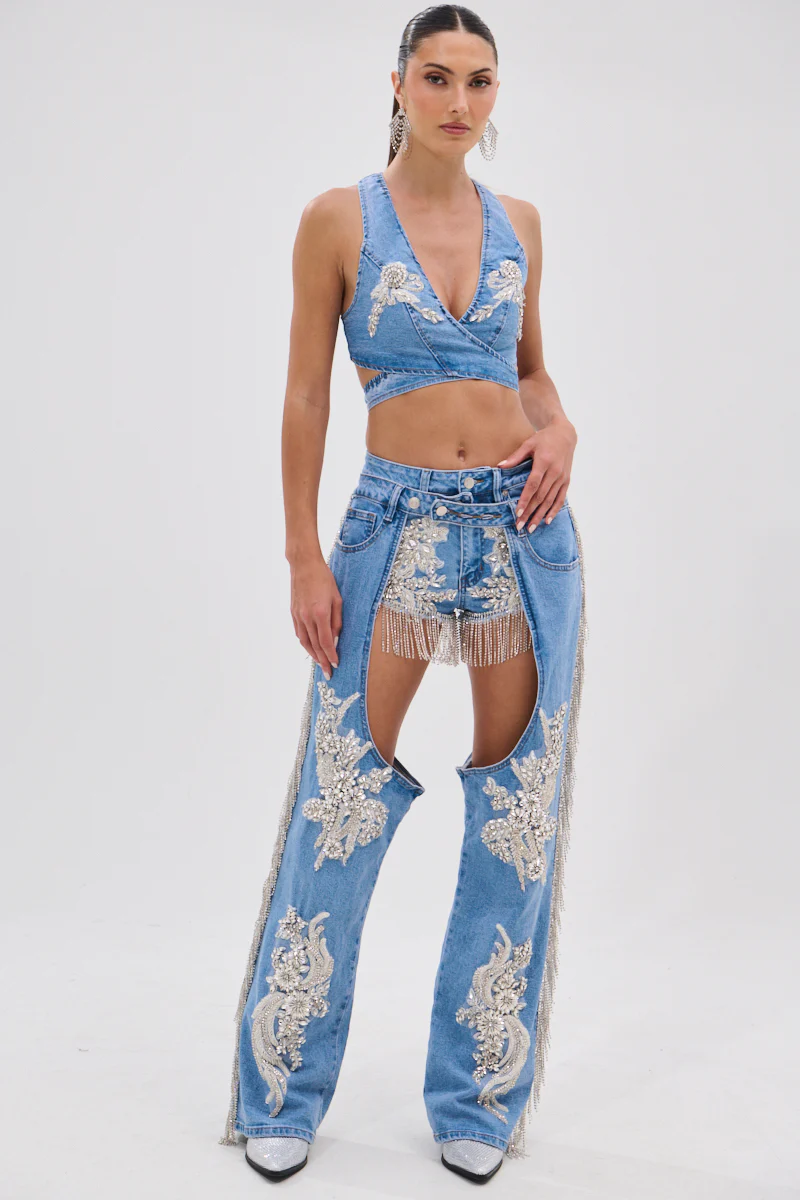 DIVALICIOUS DENIM BRA TOP IN LIGHT BLUE - Image 9