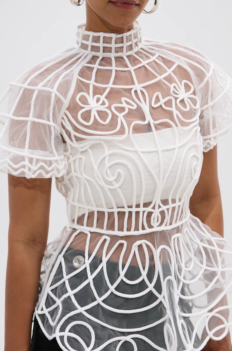 DOLL FACE SHORT SLEEVE STRUCTURED BLOUSE - Image 8