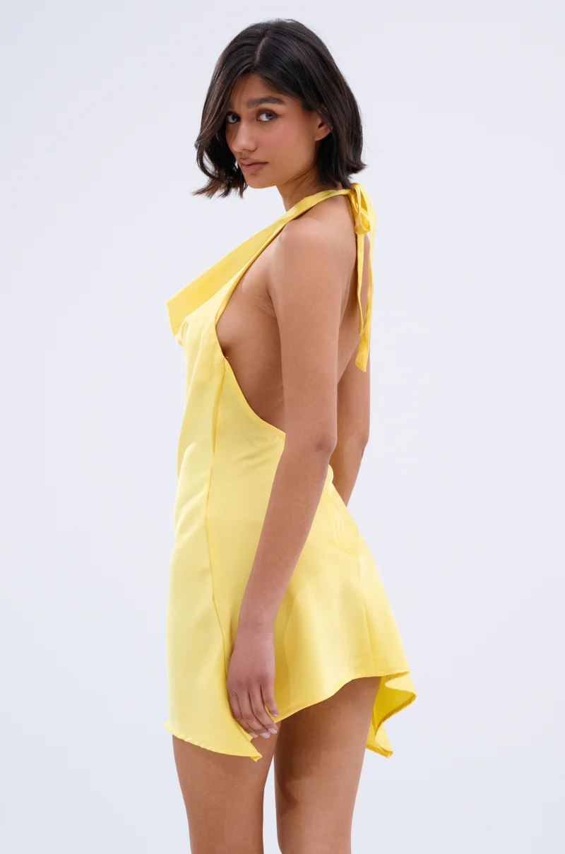 DOLLY SATIN MINI DRESS IN YELLOW - Image 4