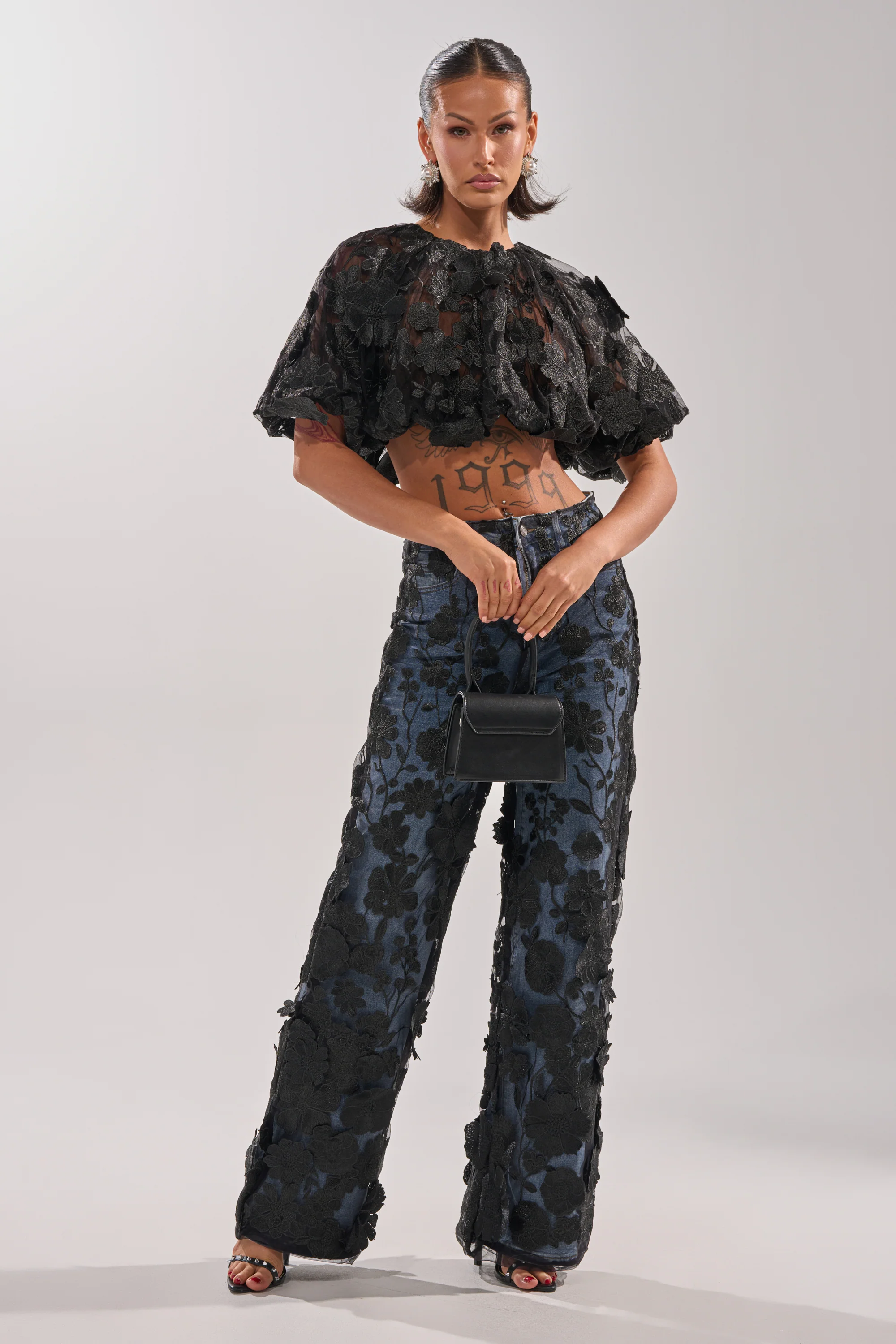 DONT GIVE UP RELAXED DENIM WITH TULLE OVERLAY