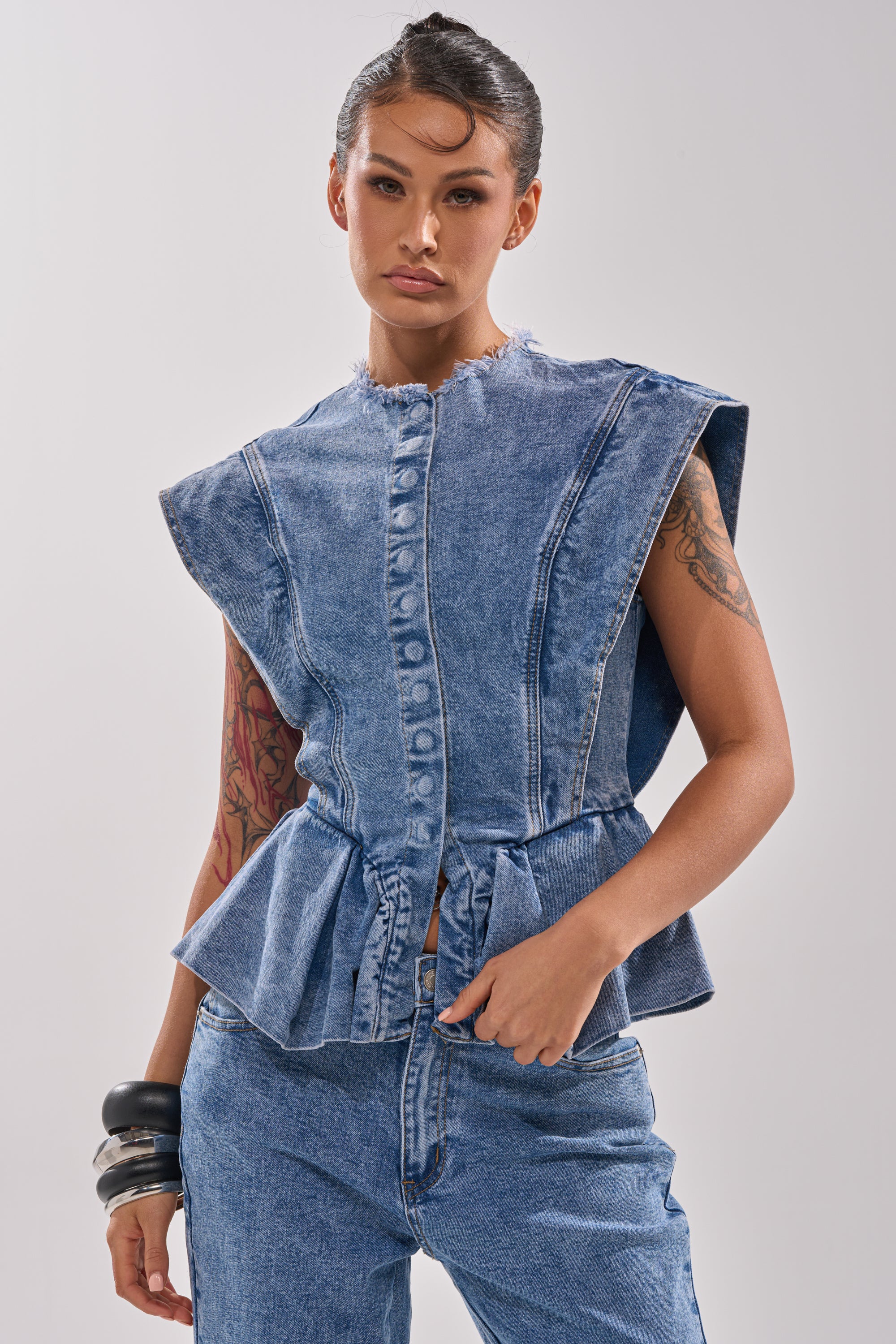 DONT PLAY WITH MY HEART DENIM BLOUSE - Image 3