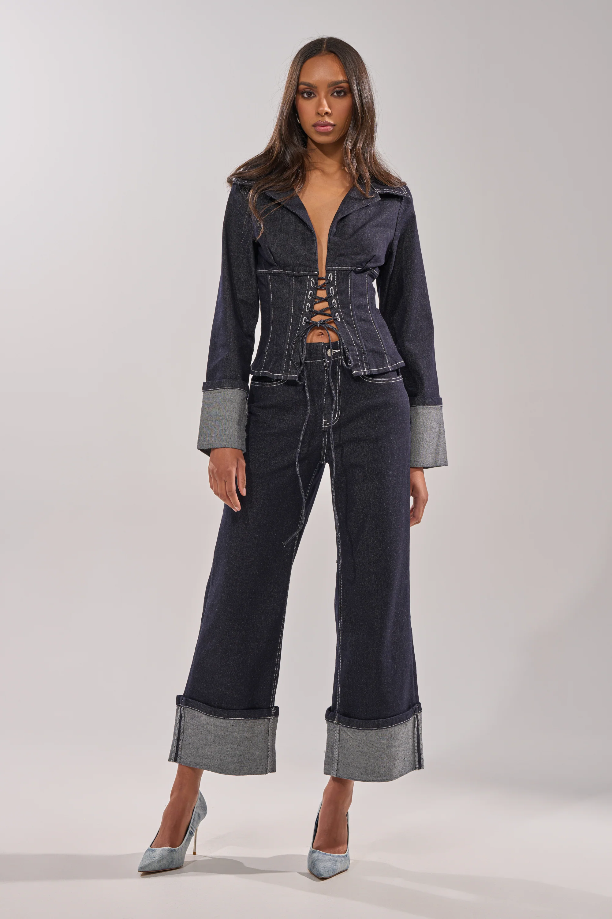 DON'T TALK TO ME WIDE LEG DENIM JEANS