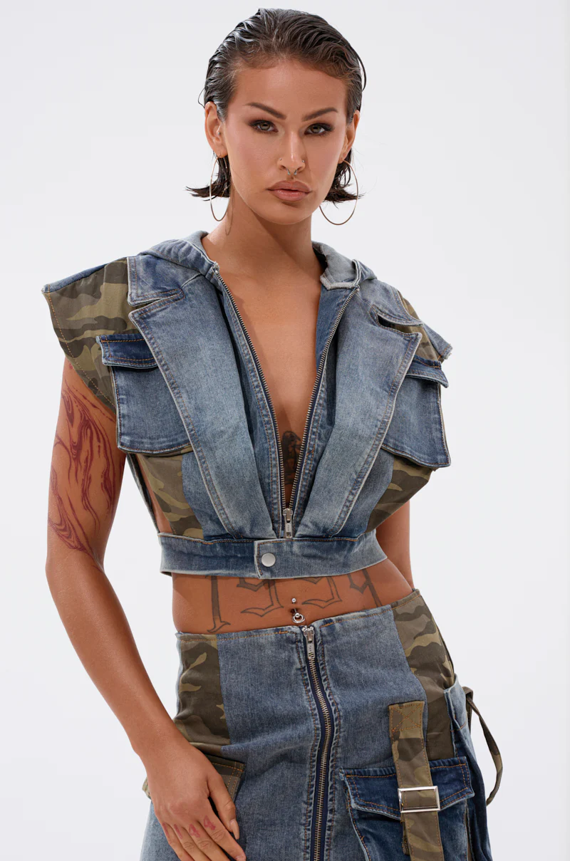DOWN AND DIRTY DENIM HOODED VEST - Image 3