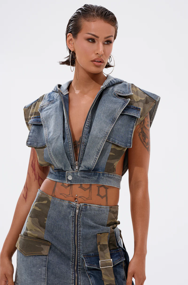 DOWN AND DIRTY DENIM HOODED VEST - Image 4