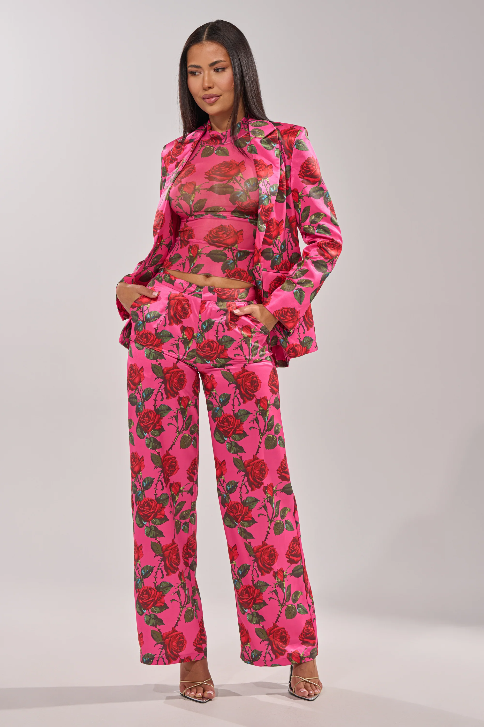DOZEN ROSES SATIN PANT IN FUCHSIA - Image 10