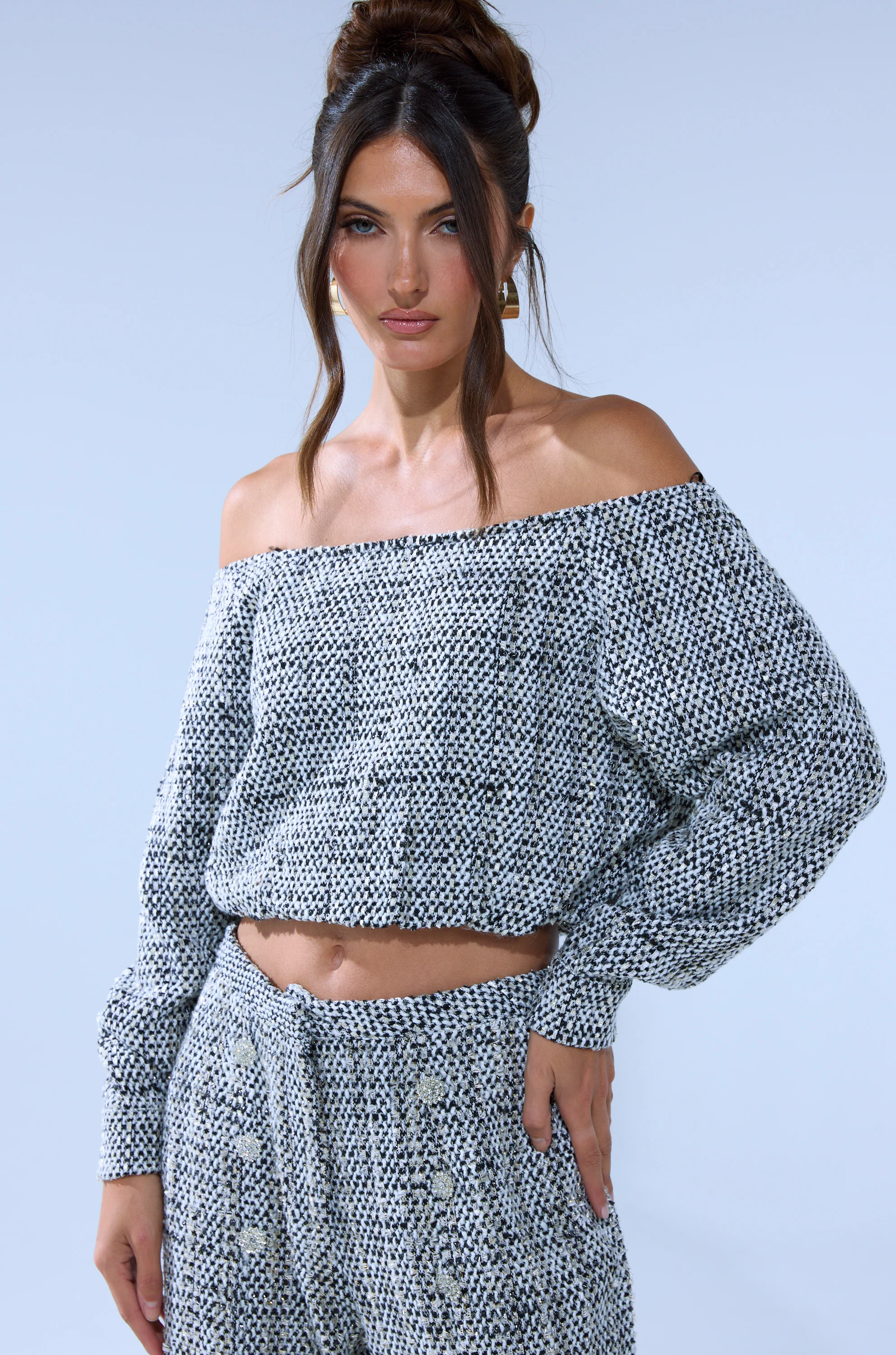 DRESSY VIBES OFF THE SHOULDER SWEATSHIRT