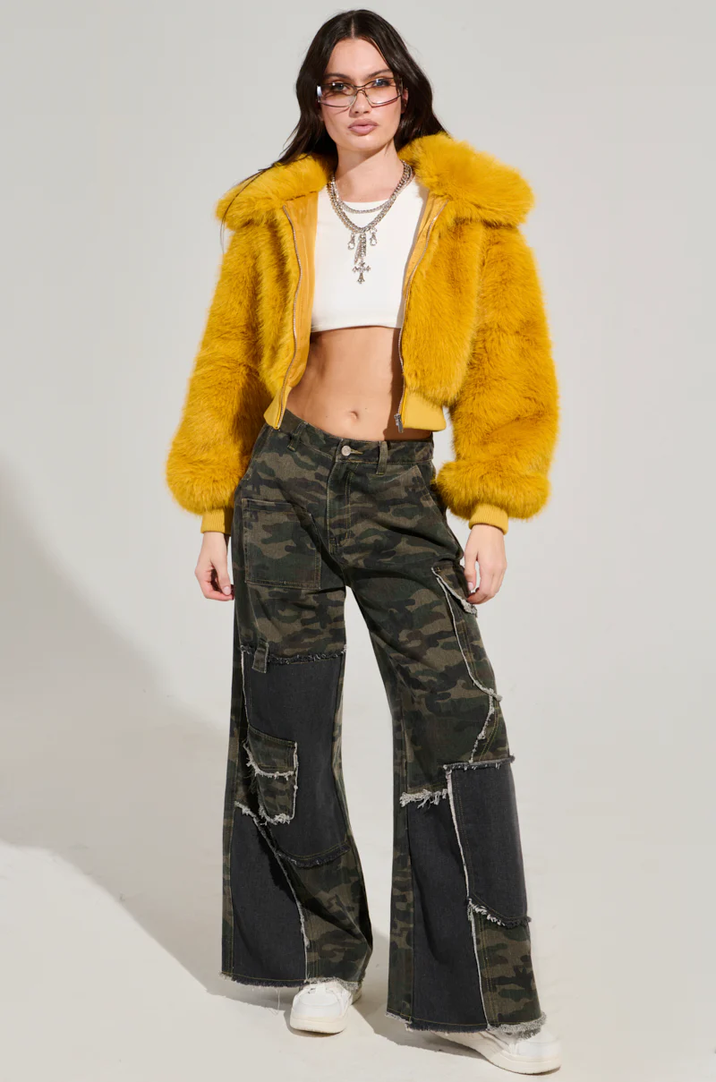 DREW FAUX FUR BOMBER IN YELLOW - Image 9
