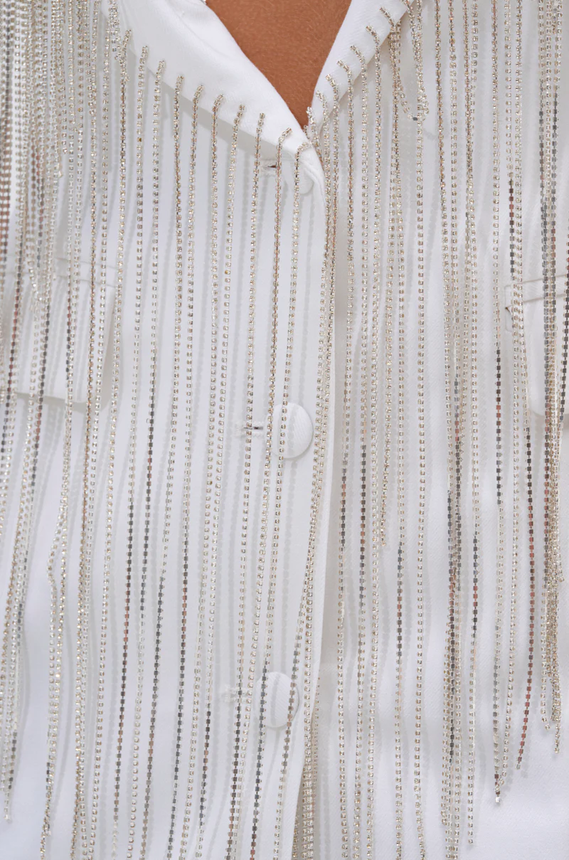 DRIPPY RHINESTONE FRINGE BLAZER IN WHITE - Image 11