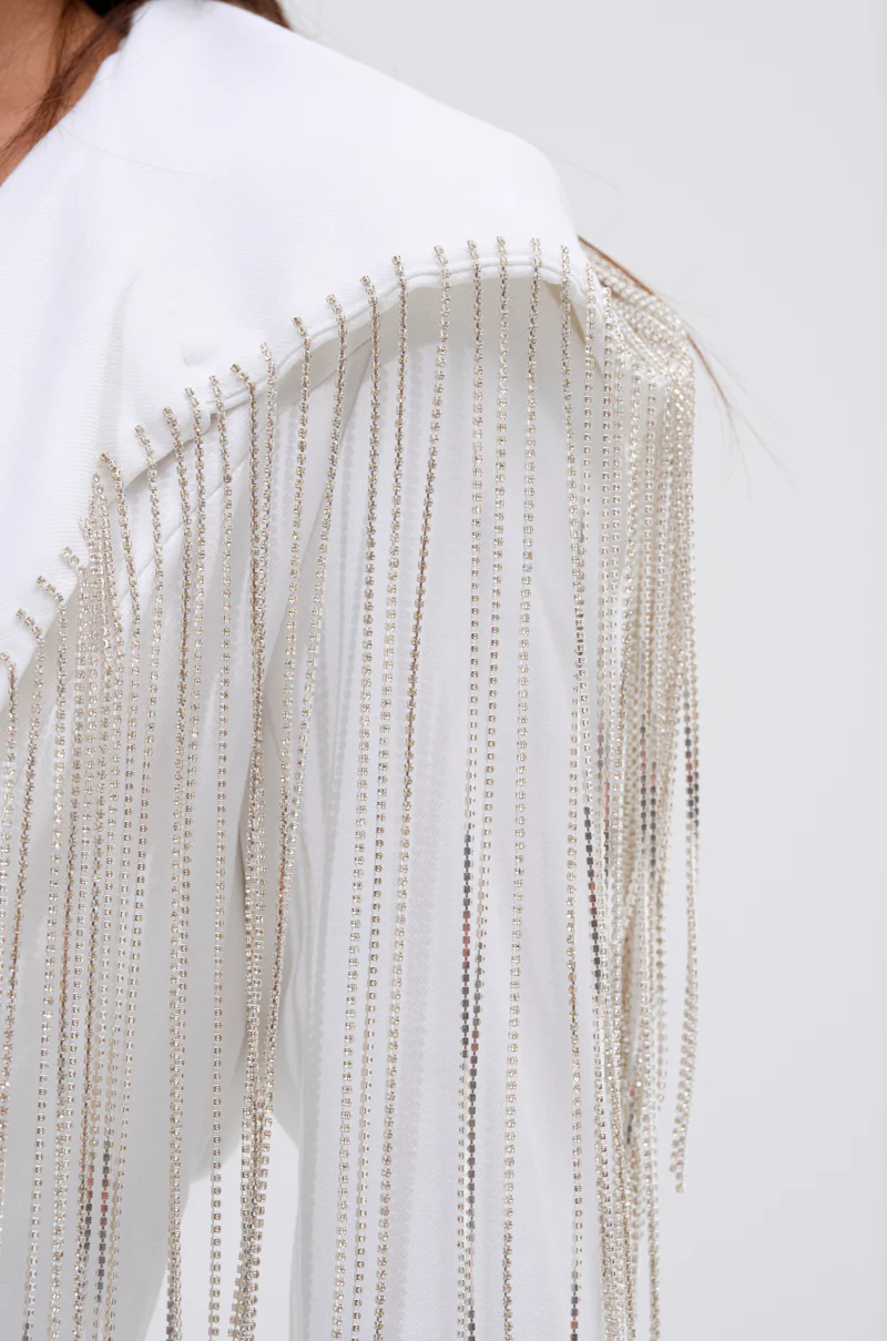 DRIPPY RHINESTONE FRINGE BLAZER IN WHITE - Image 12