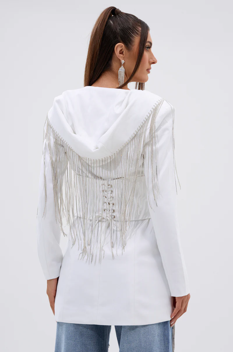 DRIPPY RHINESTONE FRINGE BLAZER IN WHITE - Image 6