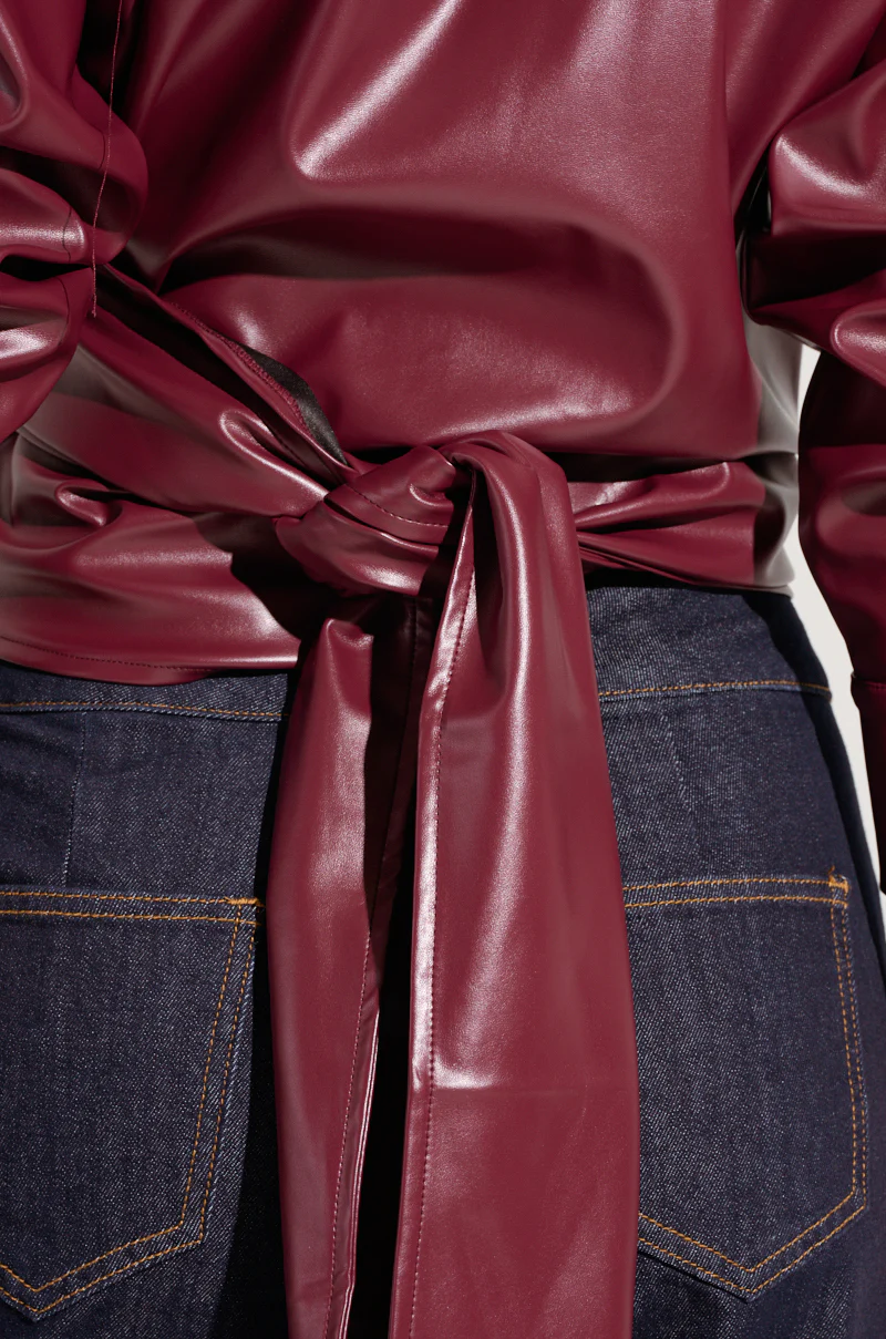 DYLAN FAUX LEATHER WRAP FRONT BLOUSE - Image 7