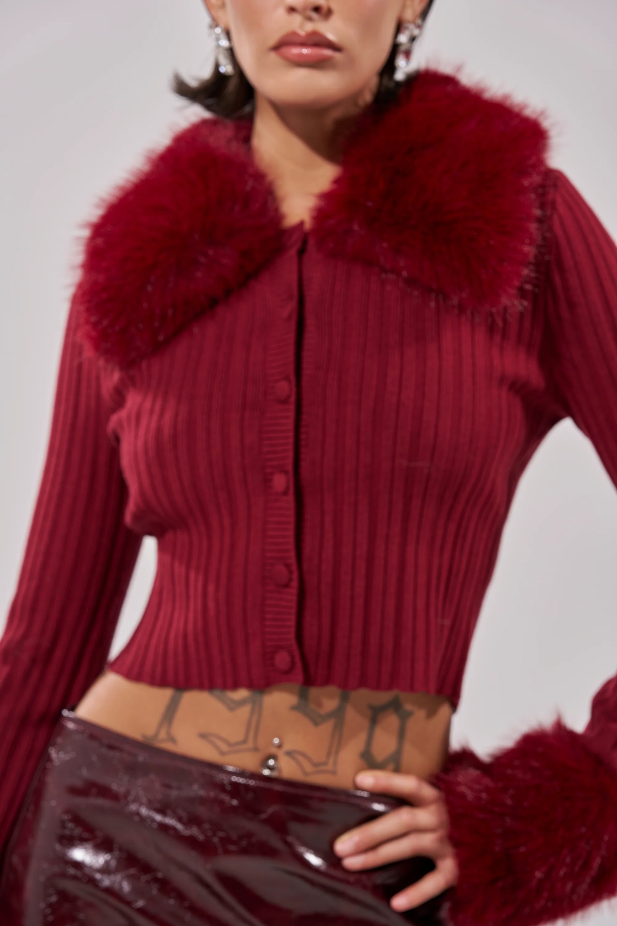 EASE MY MIND CARDIGAN WITH FUR TRIM - Image 11