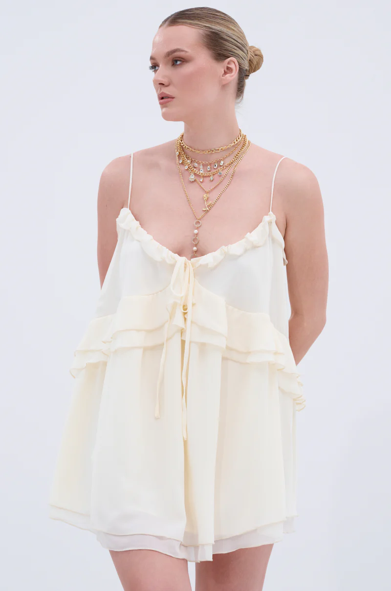 EASY BREEZY RUFFLED MINI DRESS IN IVORY - Image 3