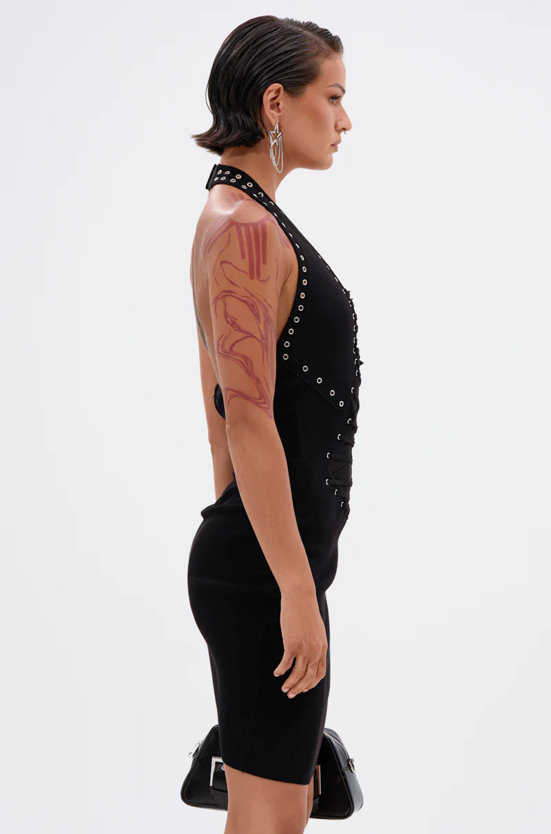 EDGY AND COOL LACE UP KNIT MINI DRESS - Image 4