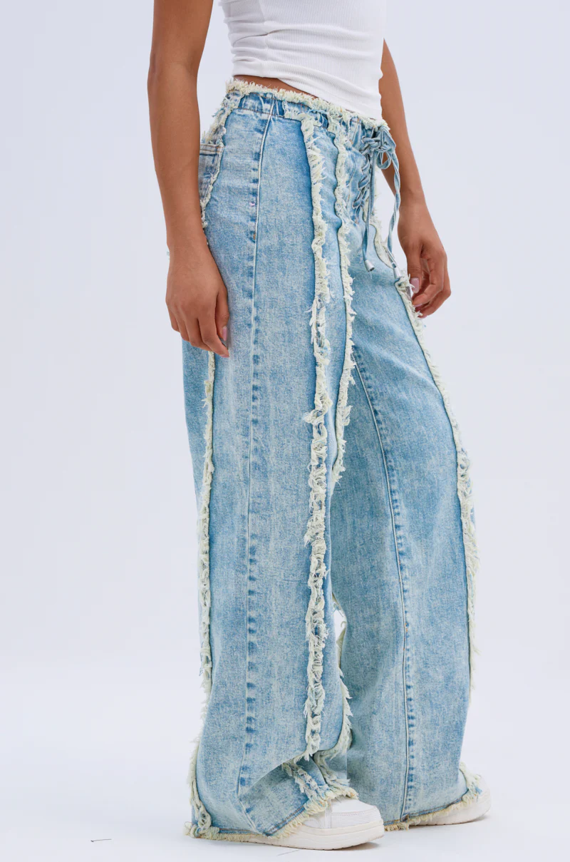 EILEEN DISTRESSED LACE UP WIDE LEG JEAN - Image 2