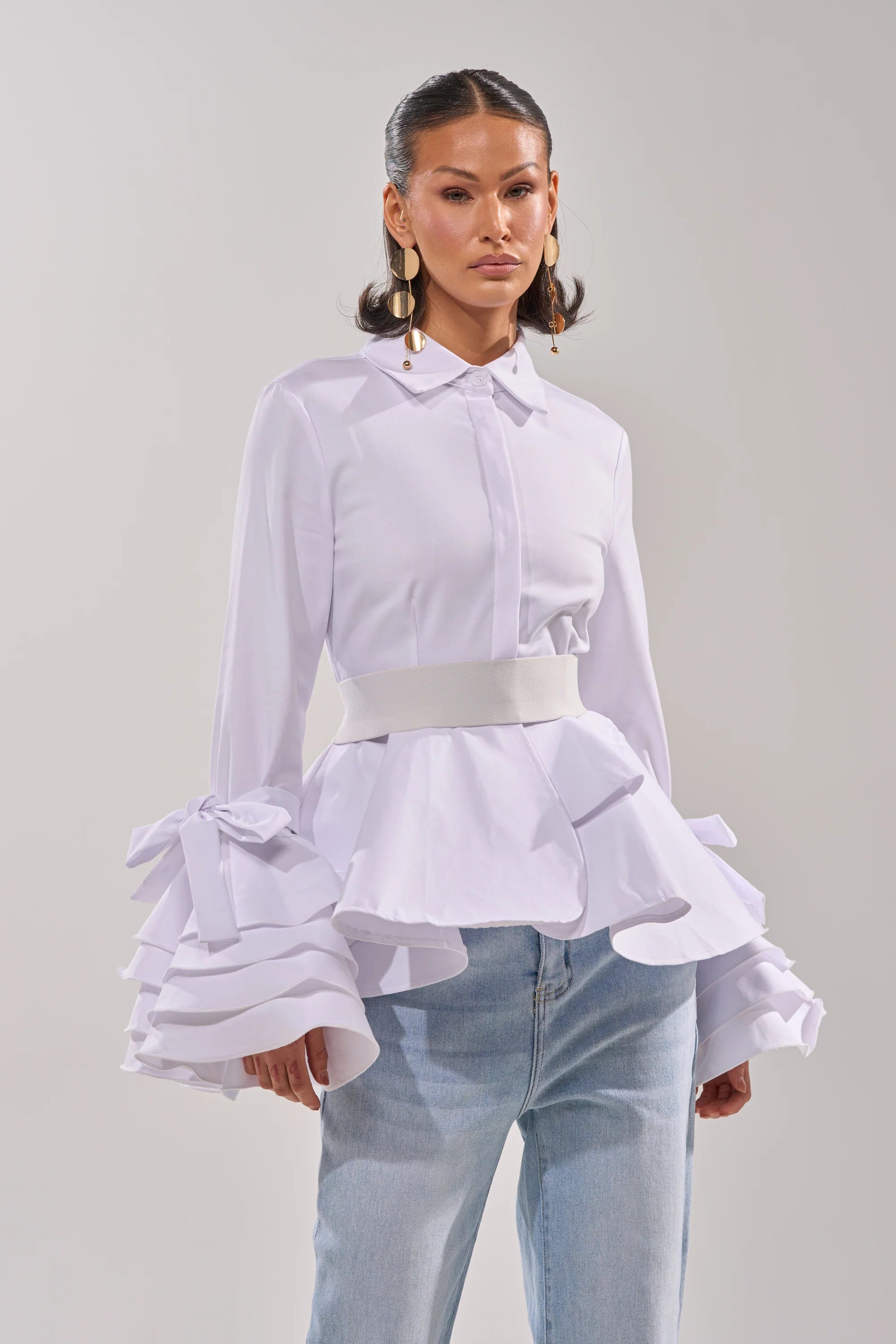 ELEGANT PEPLUM BUTTON DOWN BLOUSE - Image 2